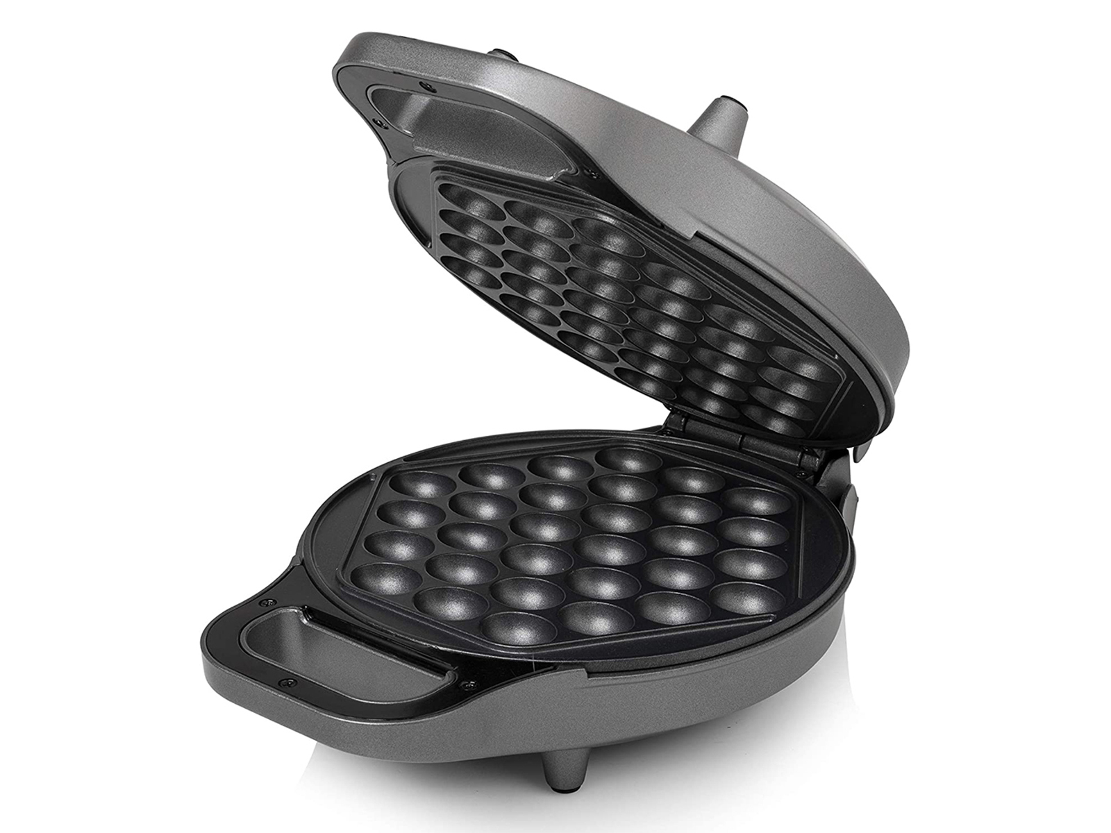 Ein Waffeleisen, geöffnet, mit der Kochfläche.