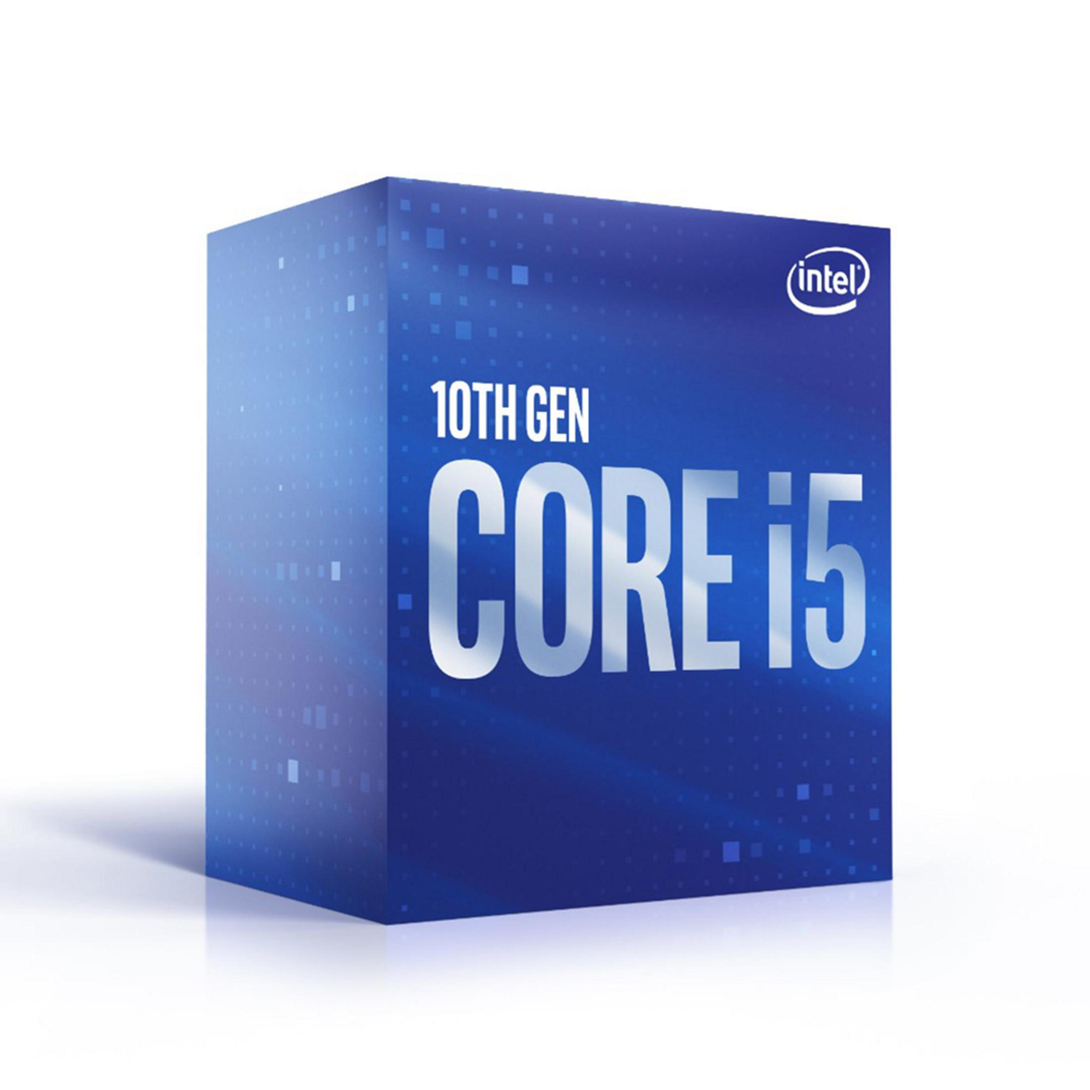 Niebiesko-białe pudełko procesora Intel Core i5 10. generacji.