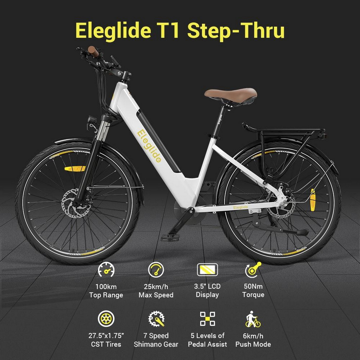 ELEGLIDE T1 Step-Thru Trekkingrad (Laufradgröße: 468Wh, Zoll, Unisex-Rad, Weiß) 27,5