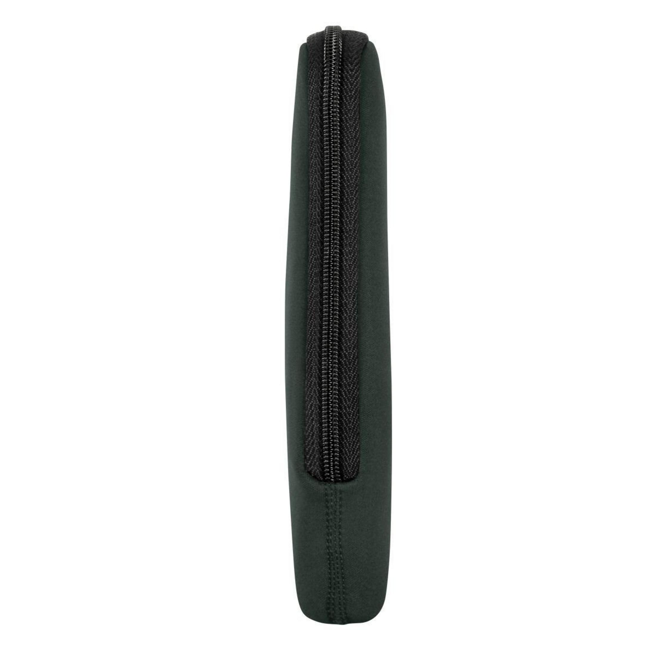 Custodia per laptop verde scuro con cerniera nera.