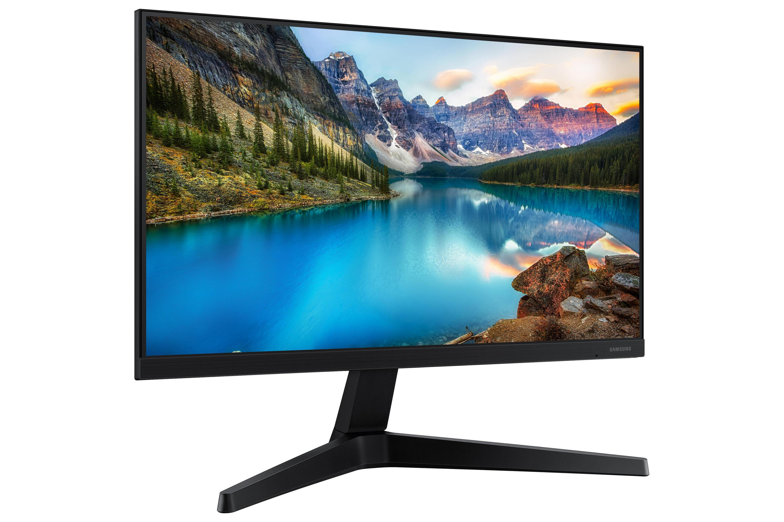 Monitor del computer con un'immagine del paesaggio. Lo schermo è su una scrivania.