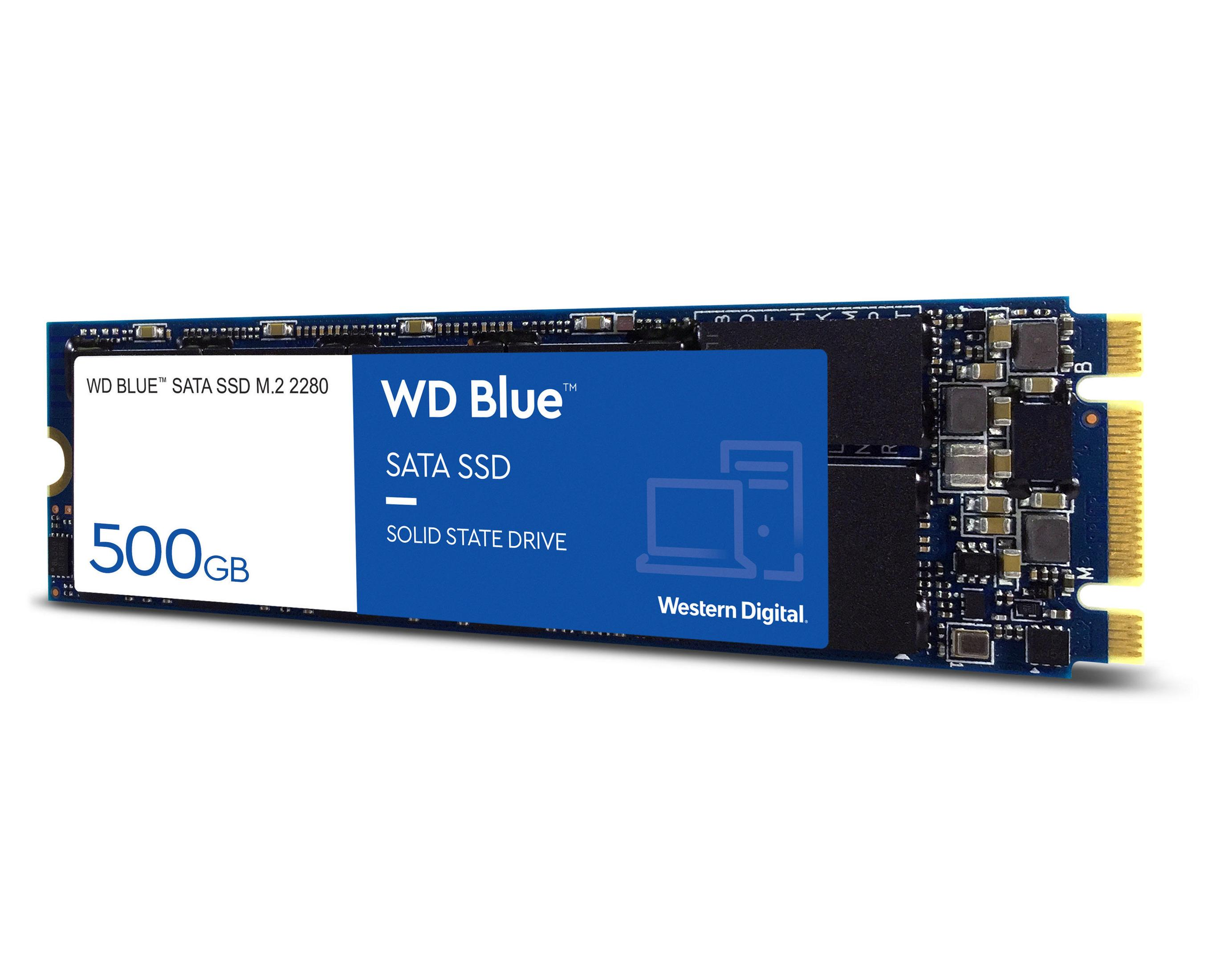 Un'unità SSD SATA WD Blue blu.