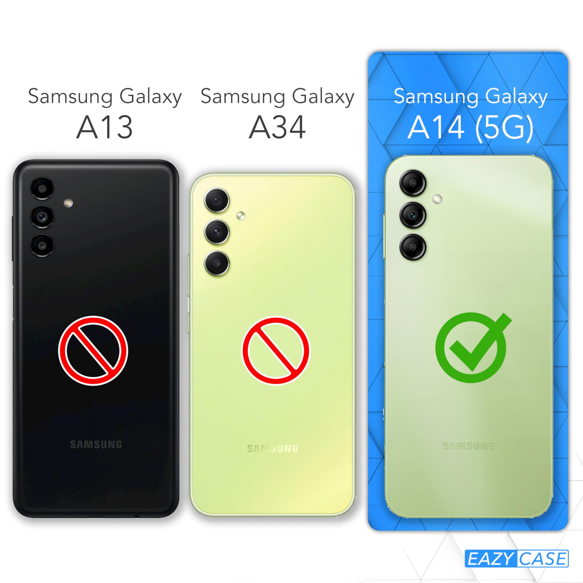 Drei Samsung-Telefone mit Hüllen. A13 hat ein Verbotszeichen, A34 hat ein Verbotszeichen, A14 ein Häkchen.