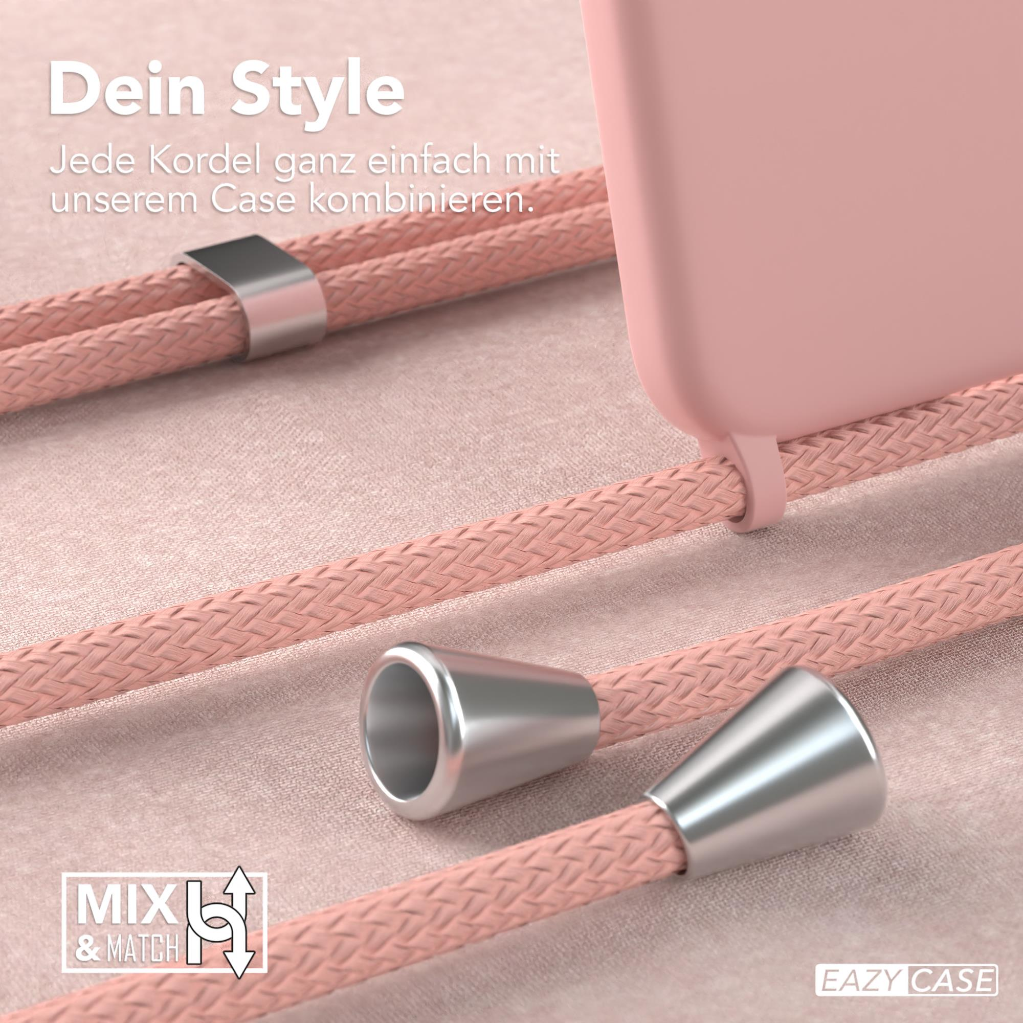 Rosa Handykordel mit silbernen Spitzen. Text: Mix & Match. Eazy Case Logo.