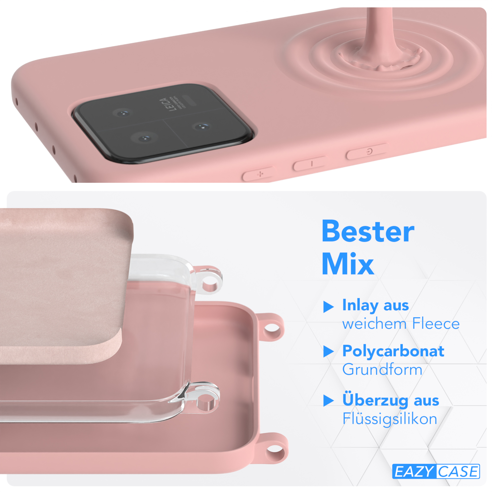 EAZY CASE Handykette Full Color Xiaomi, Alt 13, Rosé Umhängetasche, Silikonhülle