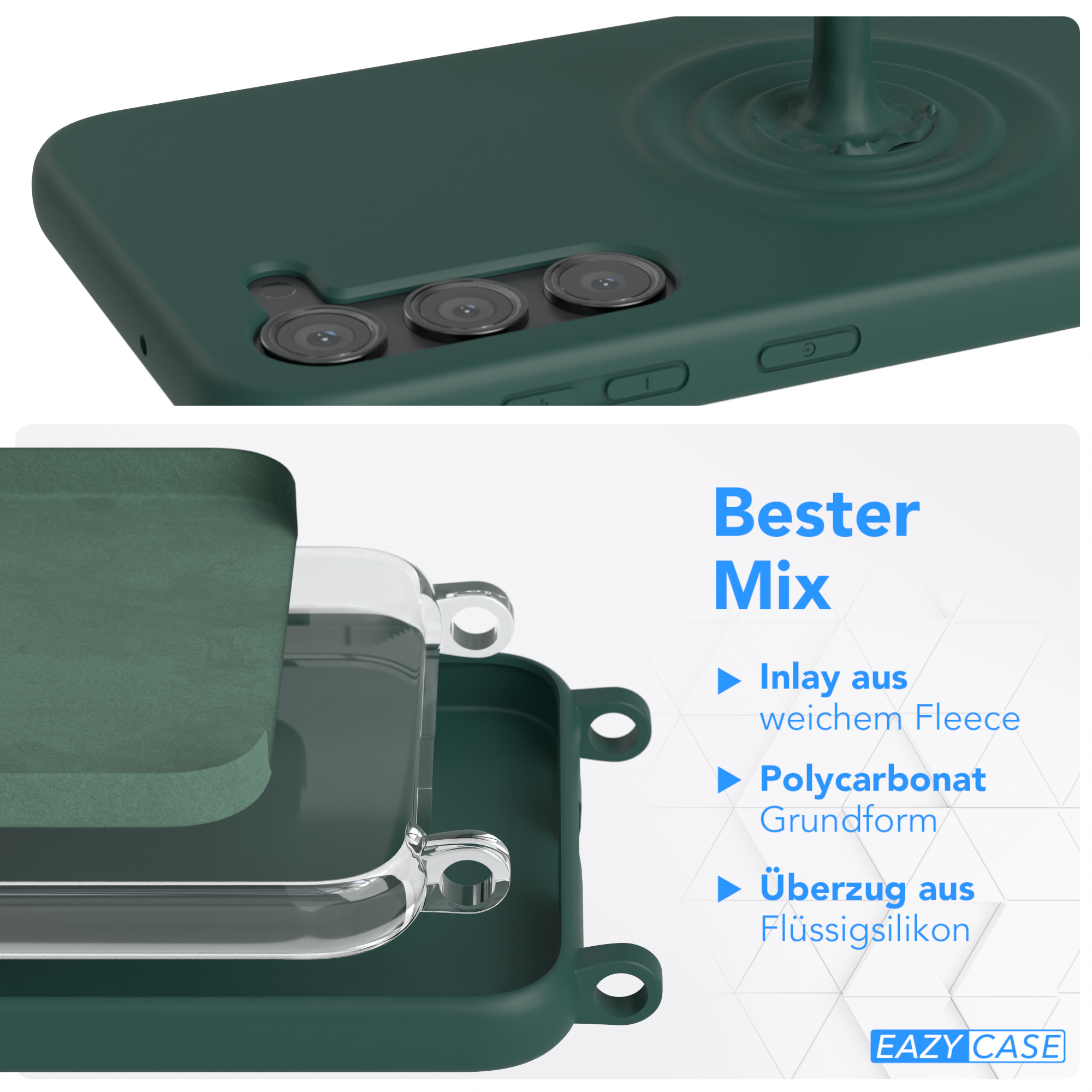Grüne Handyhülle mit mehrschichtigem Design, transparenten Elementen.