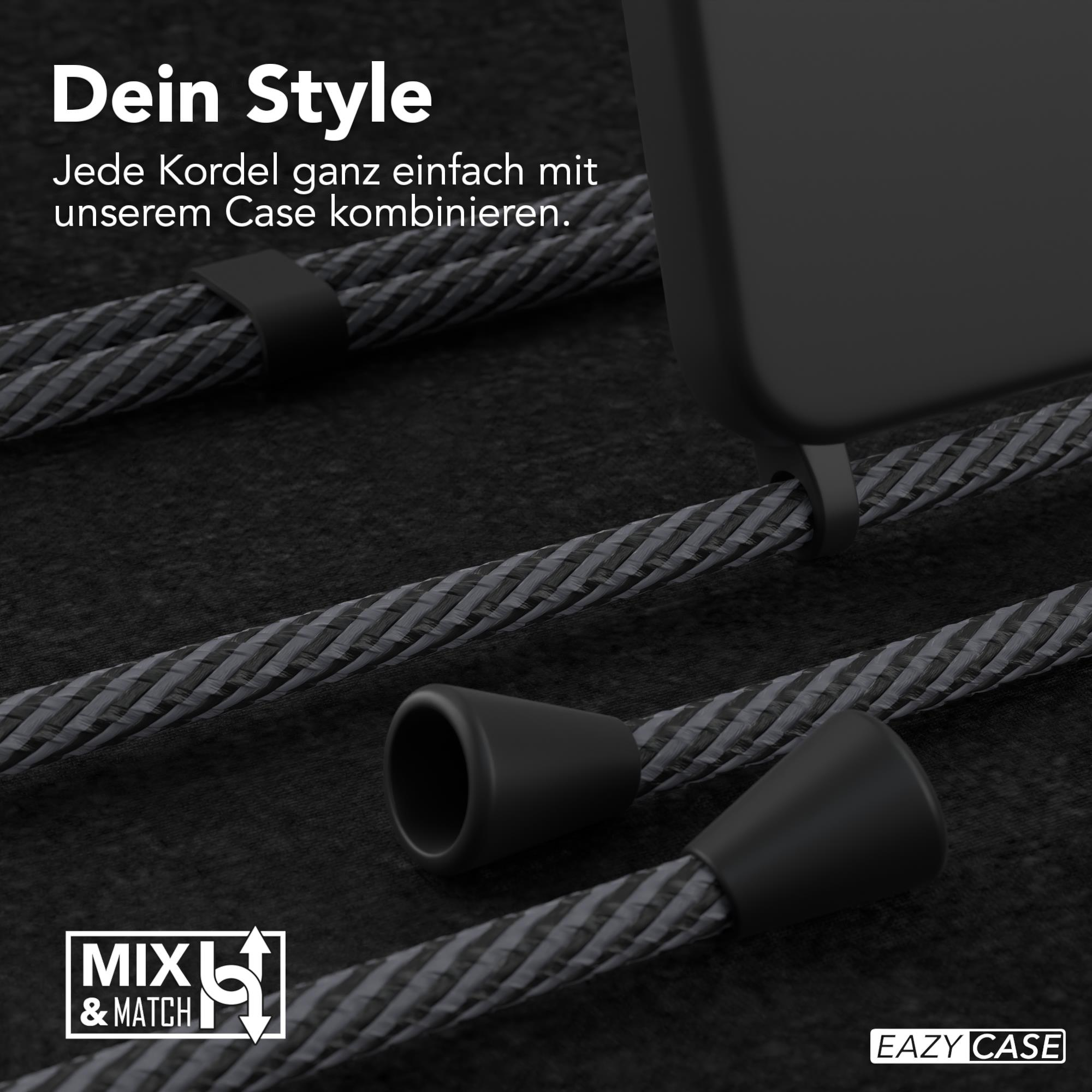 Nahaufnahme einer Handyhülle mit Lanyard, dunkle, strukturierte Oberfläche.