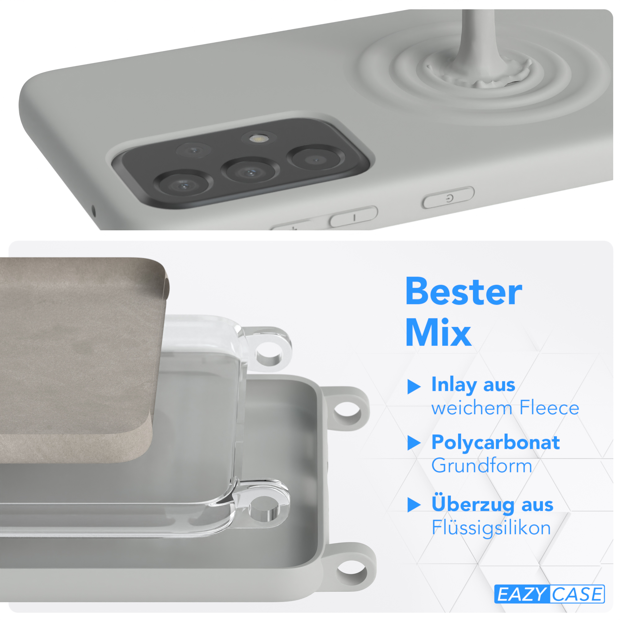 Eine Handyhülle mit mehrschichtigem Design und durchsichtigem Rücken. Zeigt geschichtete Materialien.