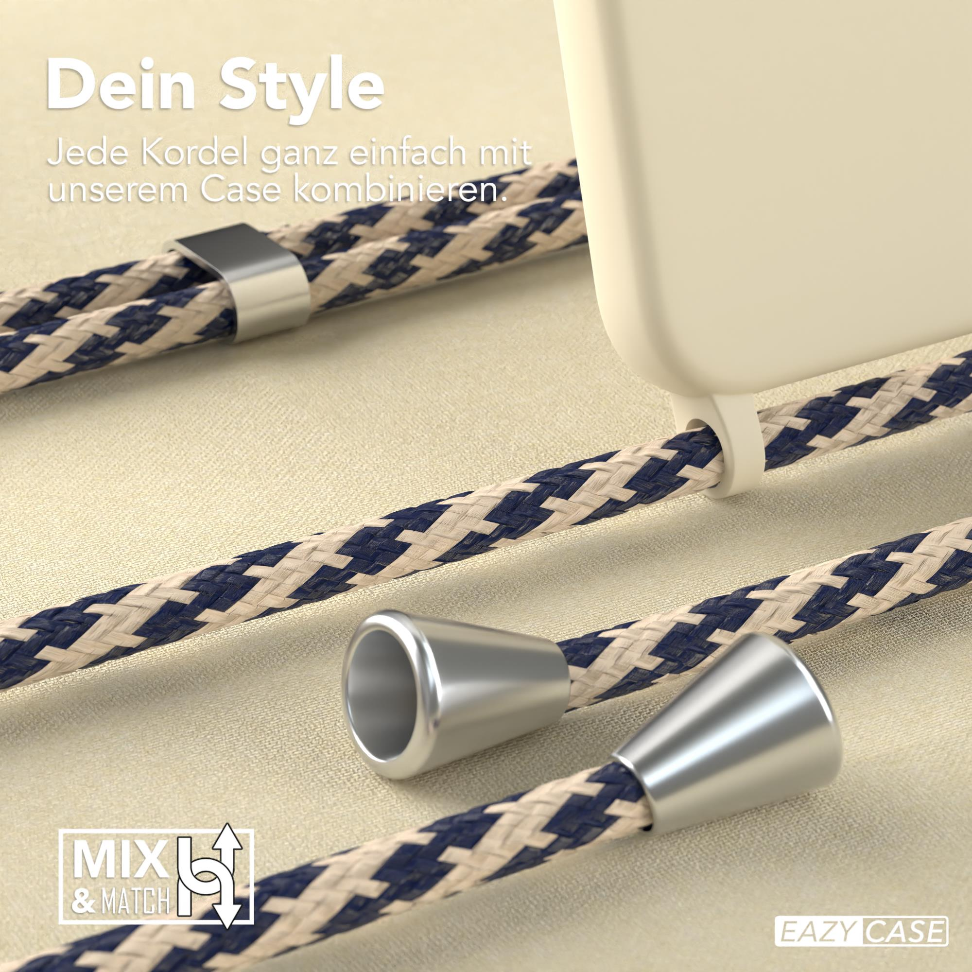 Nahaufnahme einer Handyhülle mit angebrachtem Kabel. Das Kabel ist mehrfarbig, mit silberfarbenen Metallakzenten.