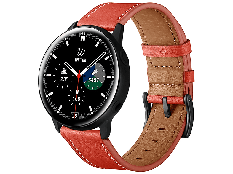 WIGENTO Echt Leder Design Band, Ersatzarmband, Samsung, Galaxy Watch 6 / 5 / 4 40 44 mm / Watch 5 Pro 45mm / Watch 6 / 4 Classic 43 47 mm / 42 46 mm, Rot