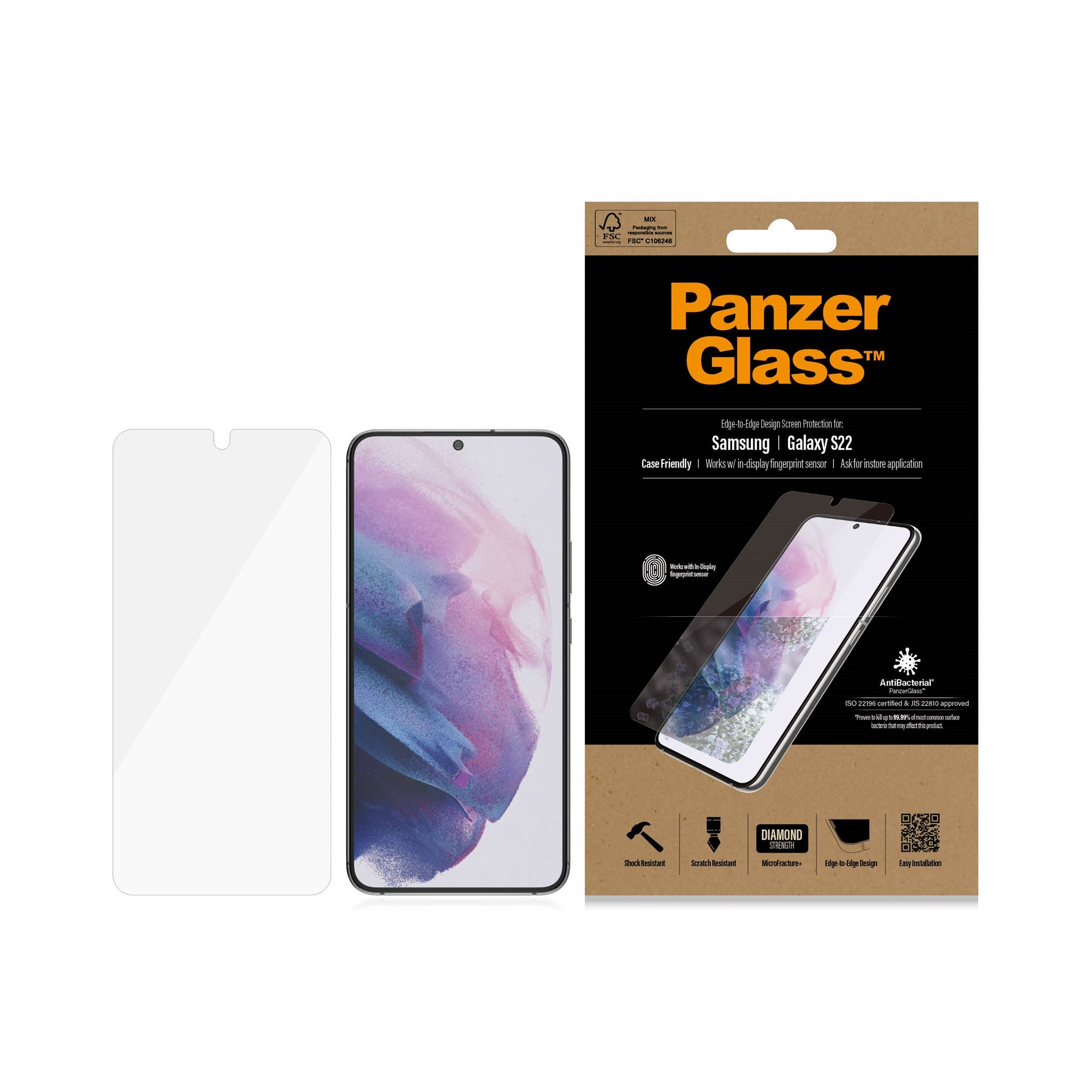S22) PANZER Galaxy Samsung Displayschutz(für GLASS Ultra-Wide Fit