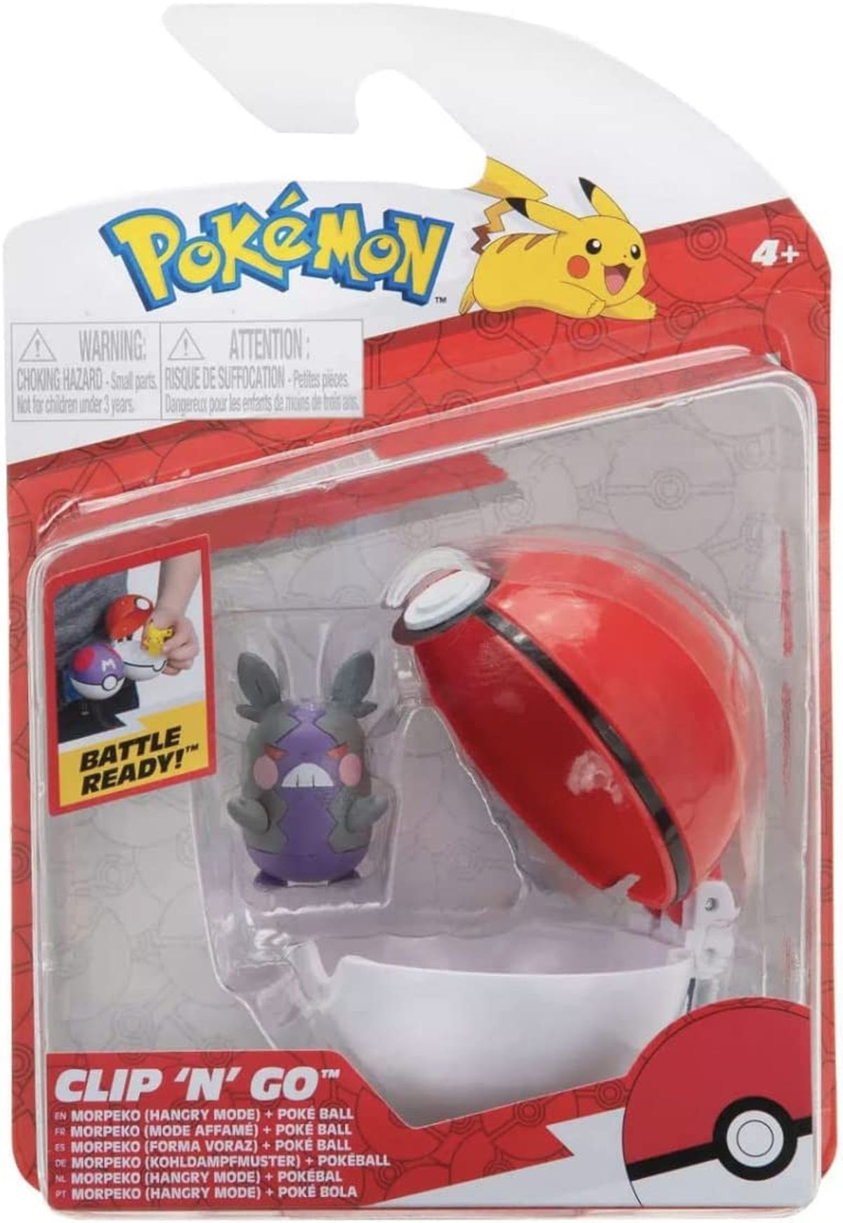 Set de juguetes Pokemon en embalaje. Incluye una figura de Morpeko y una Poké Ball.