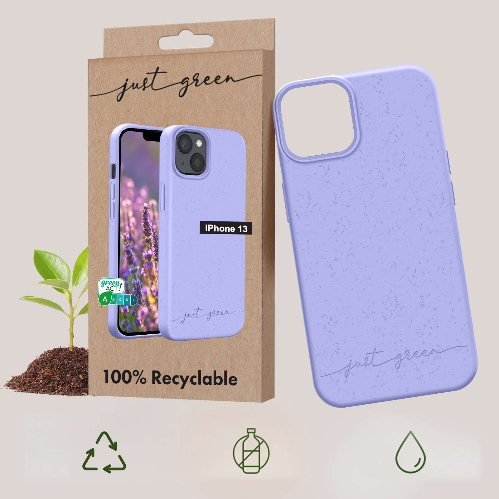 JUST GREEN 100% Backcover, Violett Apple, Handyhülle Series, iPhone abbaubare 13, biologisch