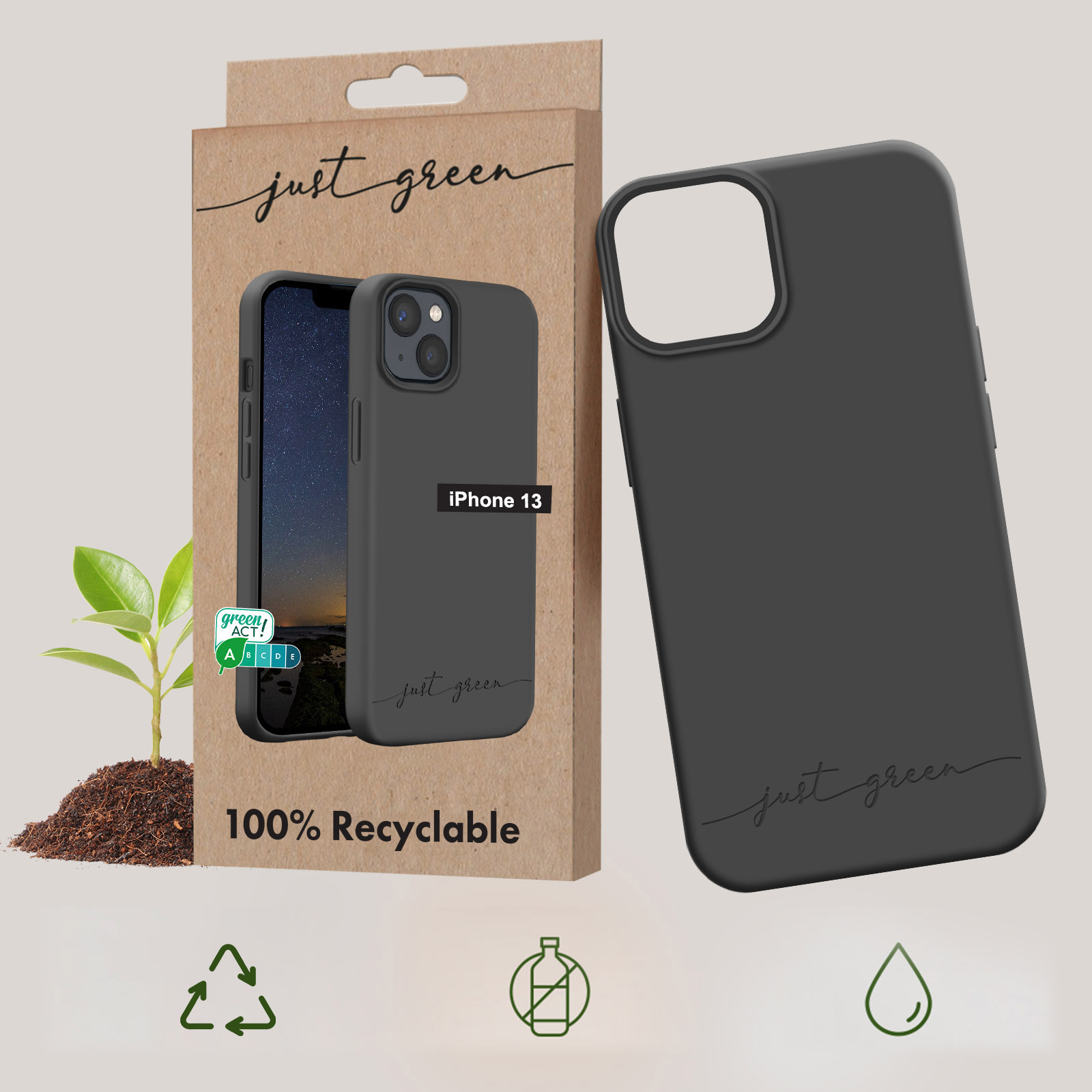 Schwarz 100% iPhone Backcover, abbaubare Series, Apple, GREEN JUST biologisch 13, Handyhülle