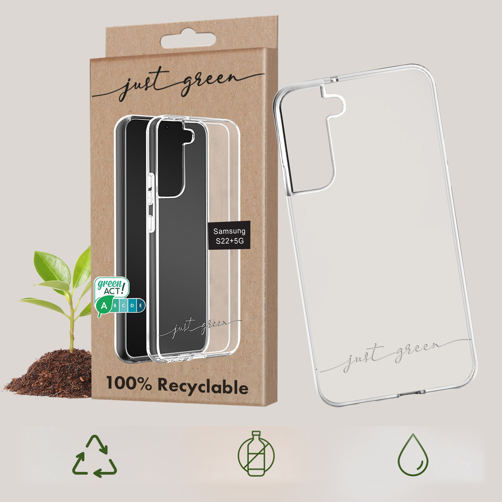 abbaubare GREEN Galaxy Transparent Handyhülle biologisch S22 Samsung, Plus, Series, JUST Backcover, 100%