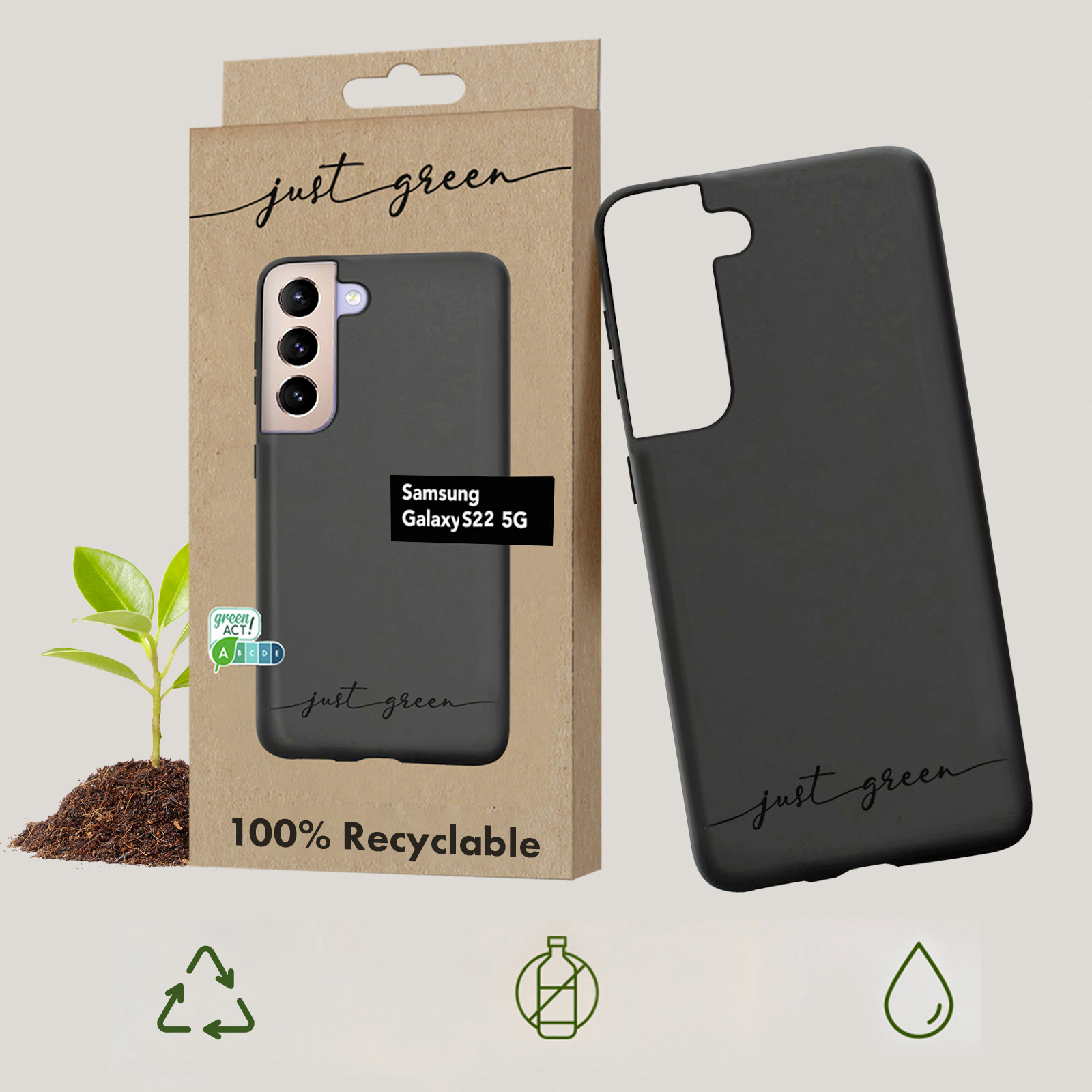 JUST GREEN 100% abbaubare Handyhülle Series, Galaxy S22, Schwarz Samsung, Backcover, biologisch