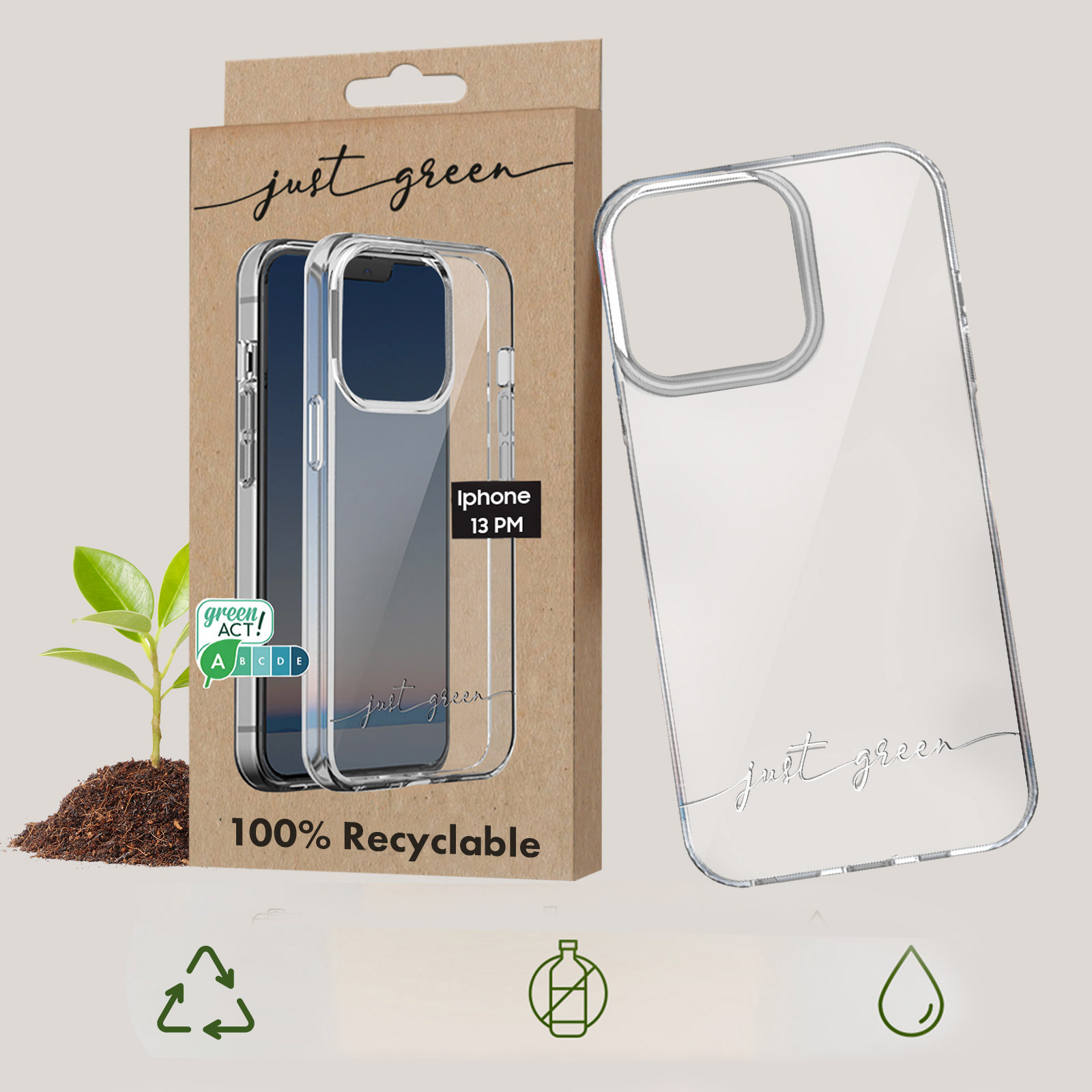 Pro JUST Handyhülle Max, abbaubare Series, Transparent GREEN Apple, biologisch iPhone 13 100% Backcover,