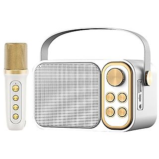 Altavoz Subwoofer Karaoke Retro Klack con micrófono, con Bluetooth, 10W - KLACK KARAOKERETRO_BLANCO, Bluetooth, Blanco