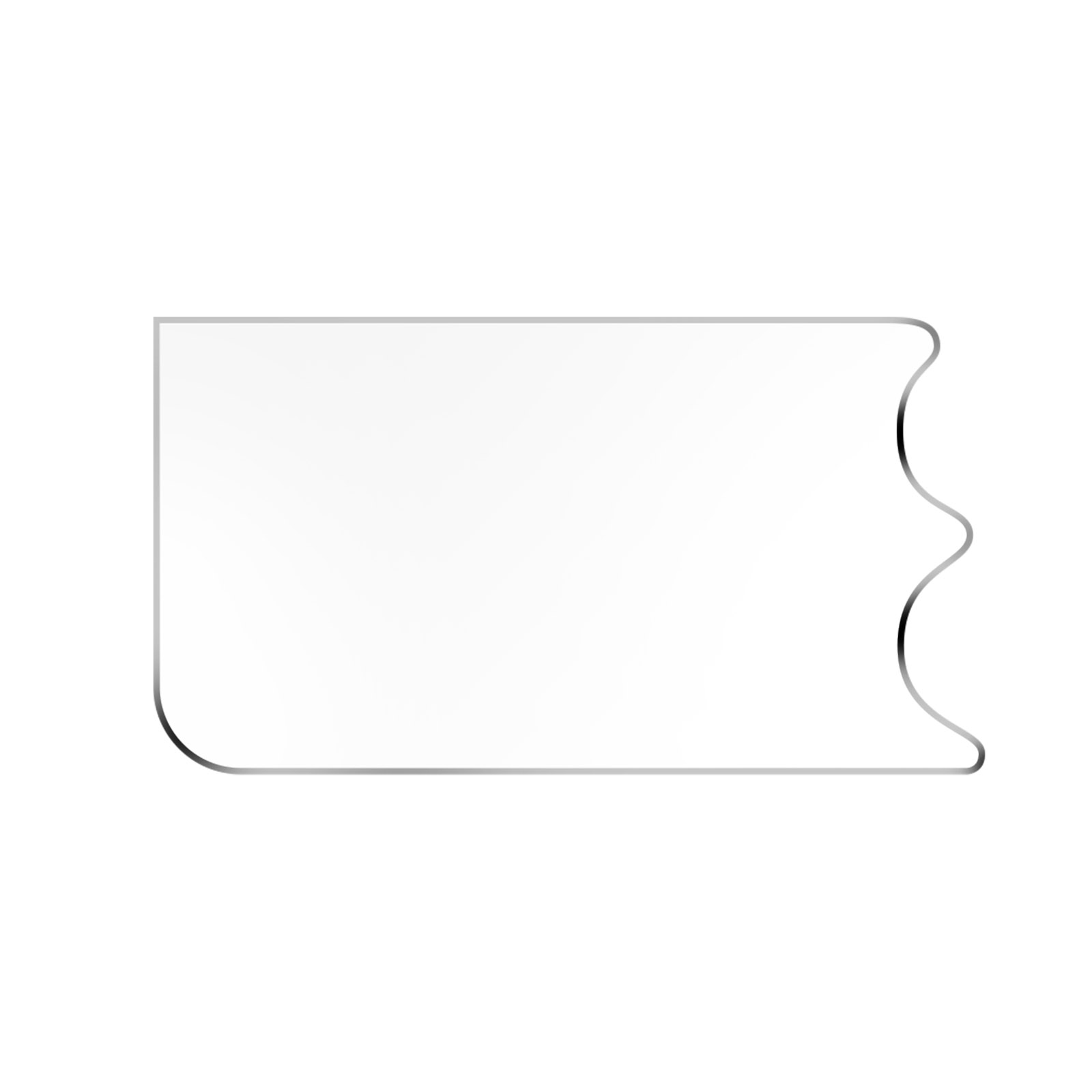Przezroczysta, prostokątna osłona ekranu z zakrzywioną krawędzią, odizolowana na białym tle.