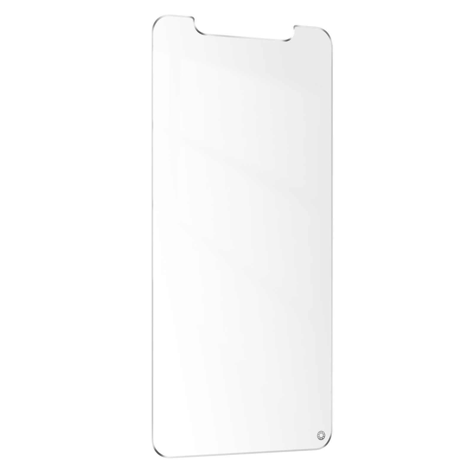 Transparante smartphone schermbeschermer op een witte achtergrond.