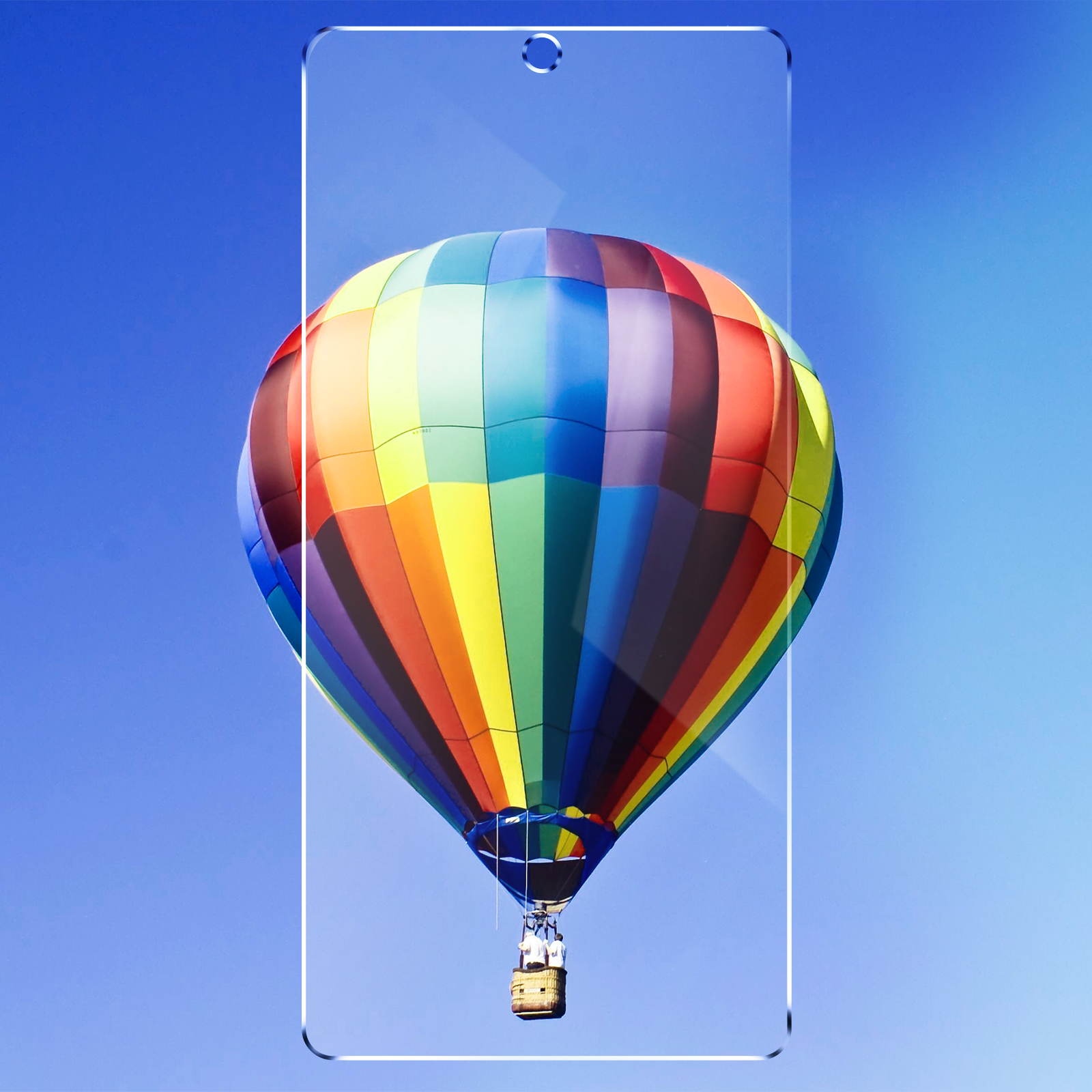 Ochraniacz ekranu telefonu z obrazem balonu na gorące powietrze i błękitnym niebem.