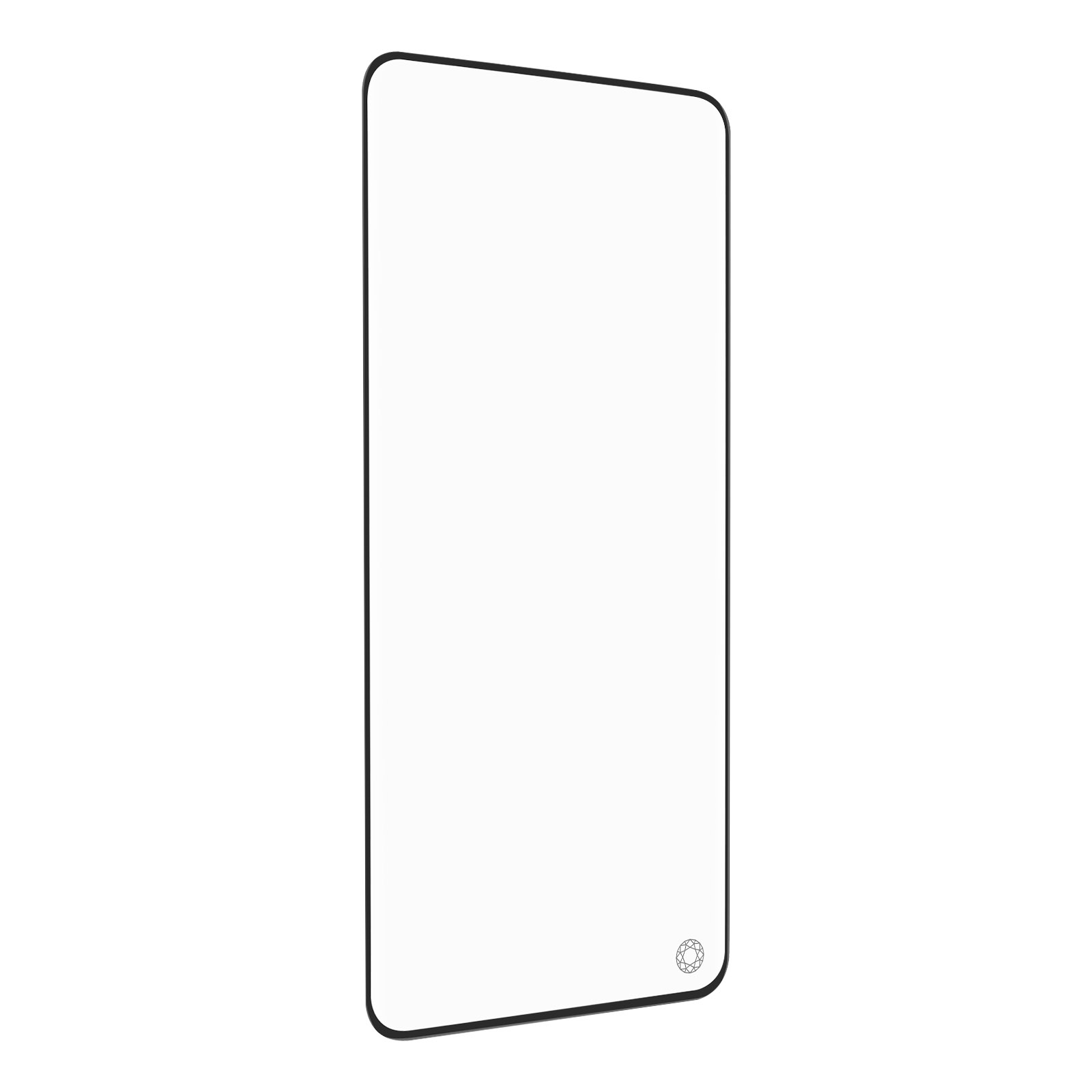 Protecteur d'écran transparent avec un cadre noir. Fond blanc.