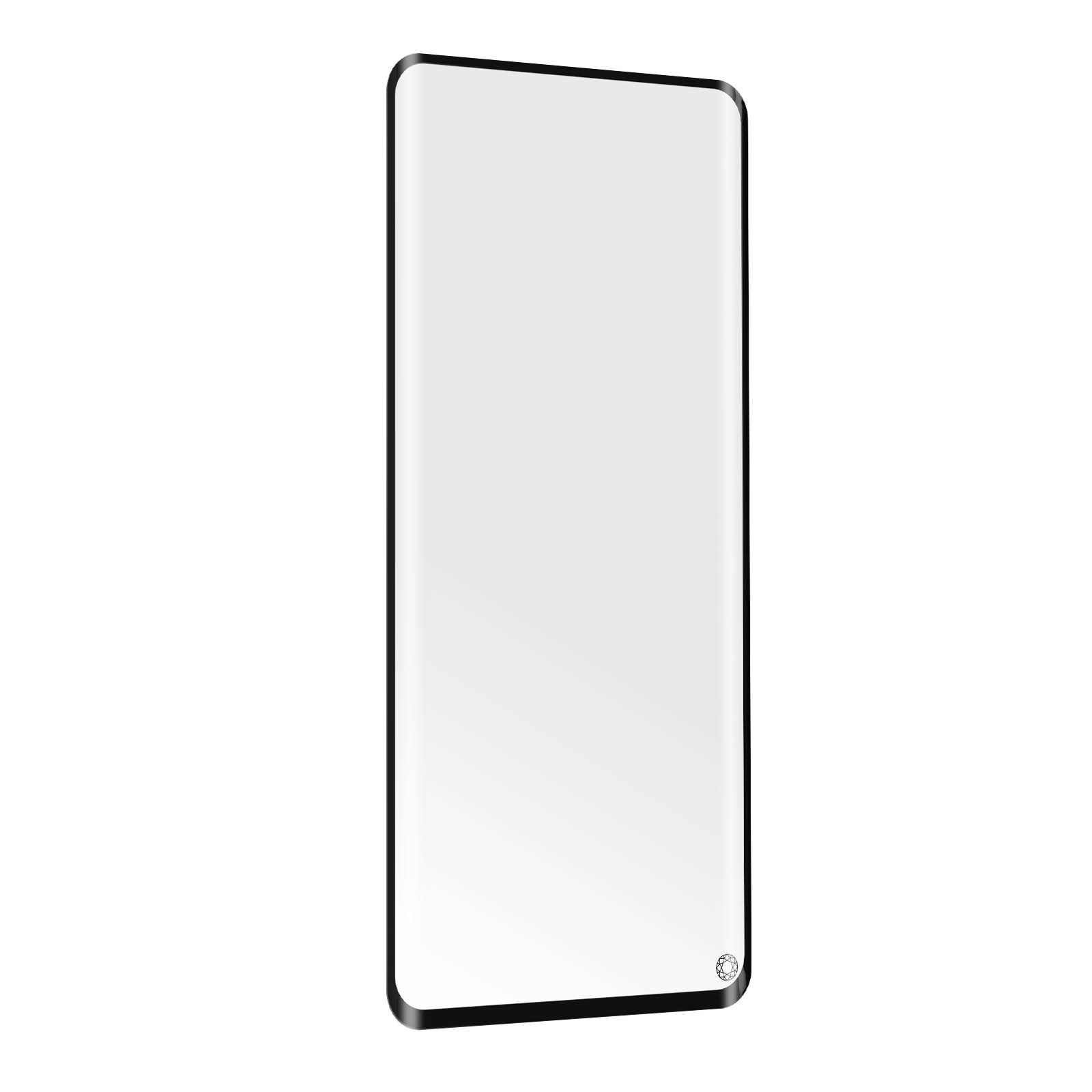 Un protecteur d'écran pour un téléphone, avec un bord noir et une surface blanche.