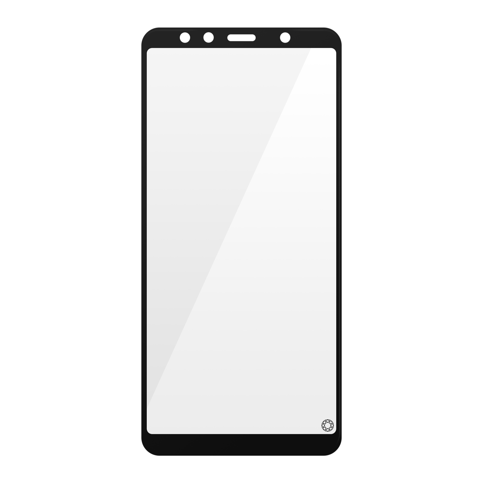 Zwarte smartphone schermbeschermer met een zwarte rand. Het scherm is wit.