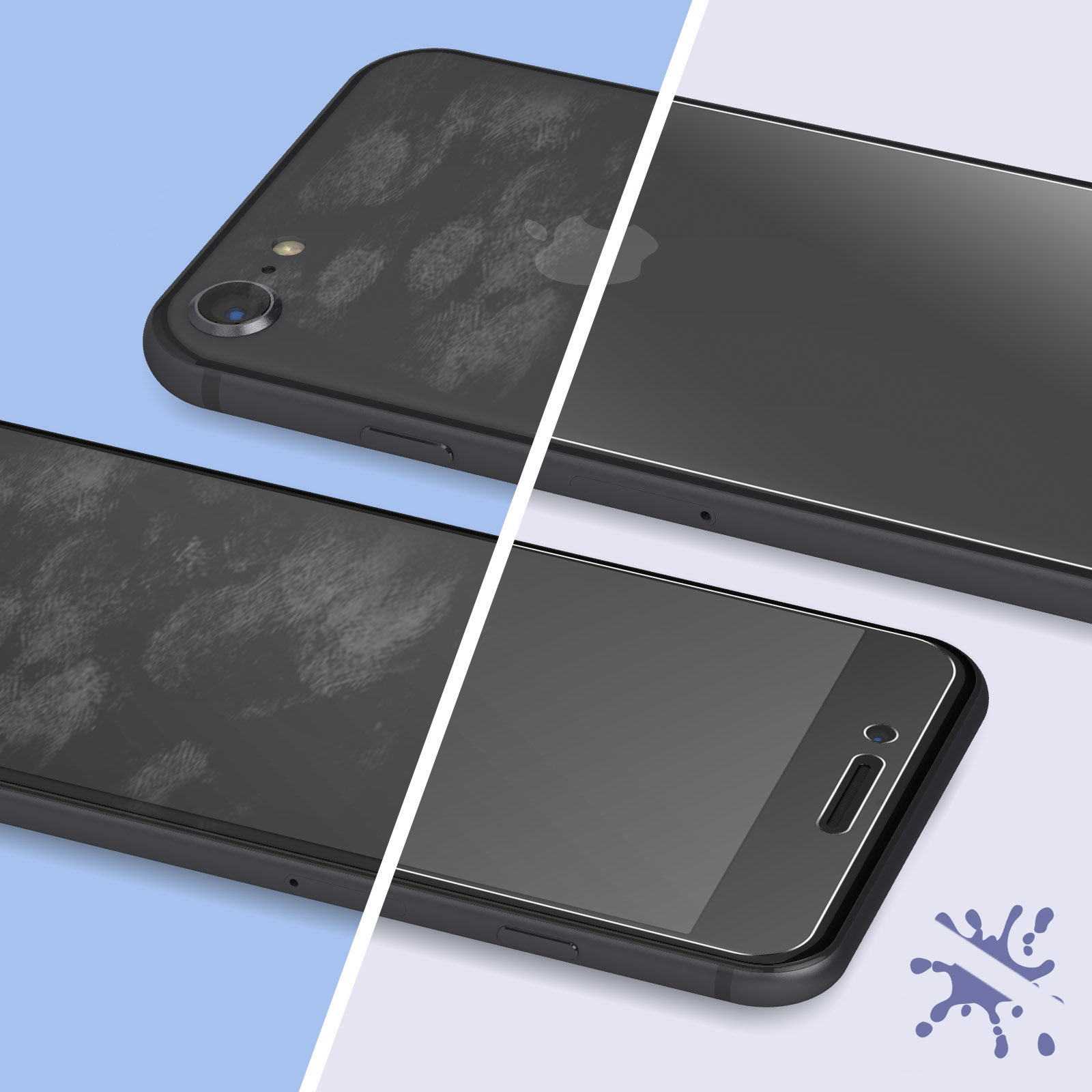 Deux téléphones noirs, un avec et un sans protecteur d'écran, côte à côte.