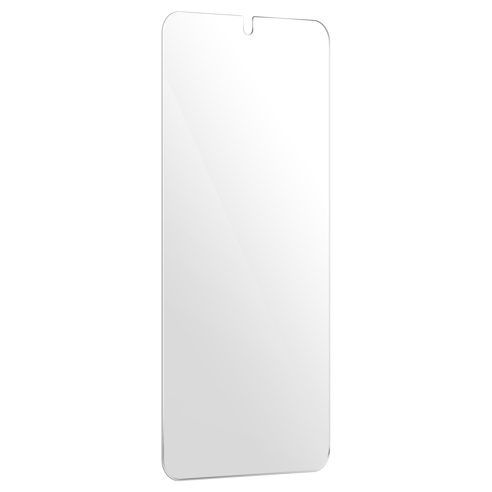 Przezroczysta folia ochronna na białym tle. Ma małe wcięcie u góry i jest prostokątna.