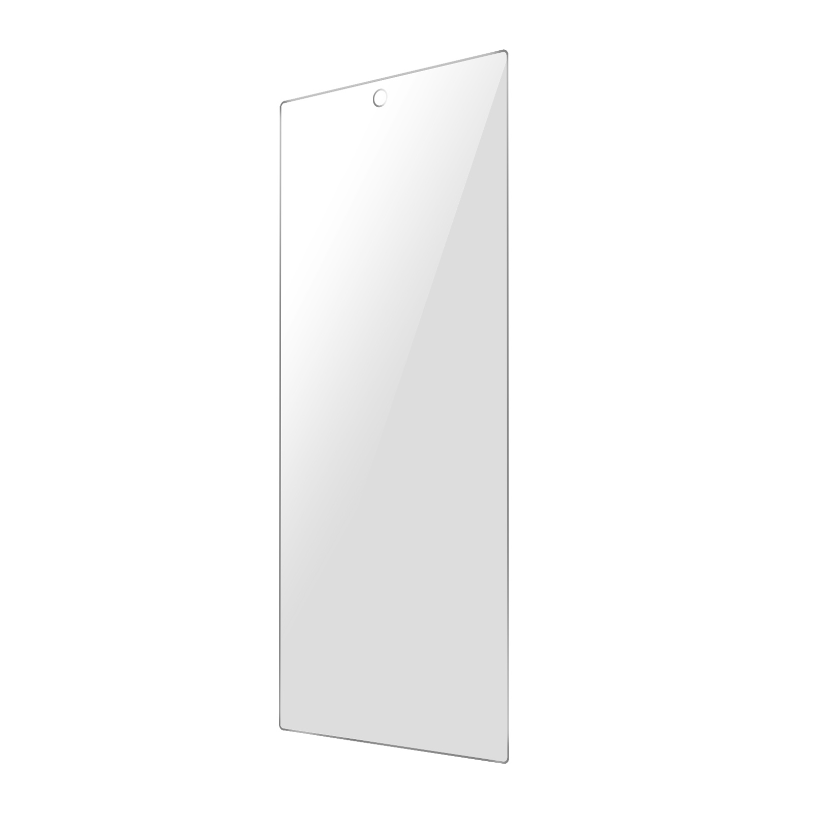 Ochraniacz ekranu, prostokątny. Przeważnie przezroczysty, na białym tle. Lekkie przechylenie w prawo.