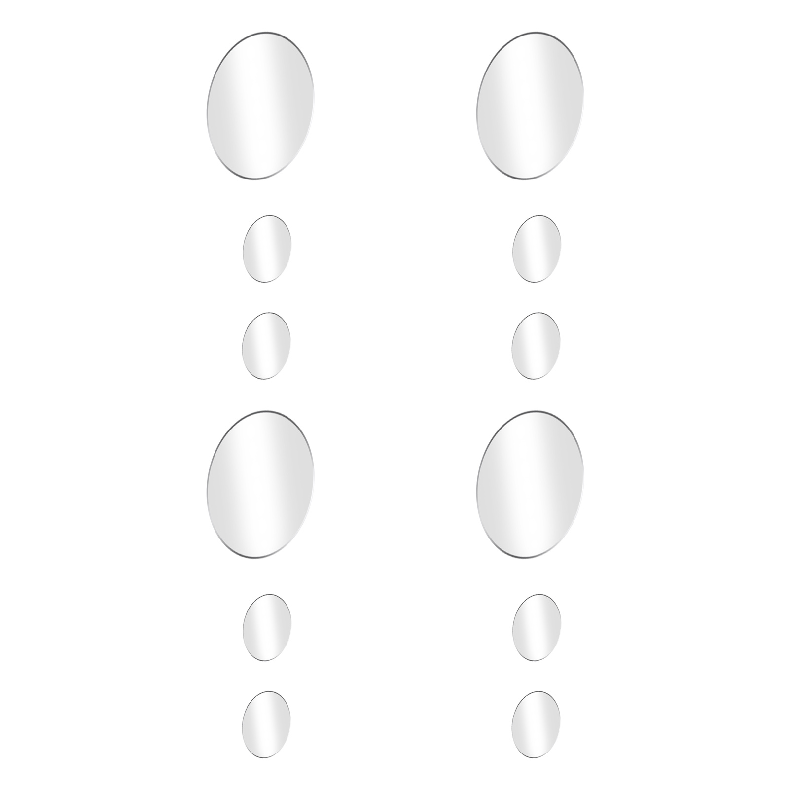 Due colonne di ovali a specchio, disposti in ordine decrescente. Lo sfondo è bianco.