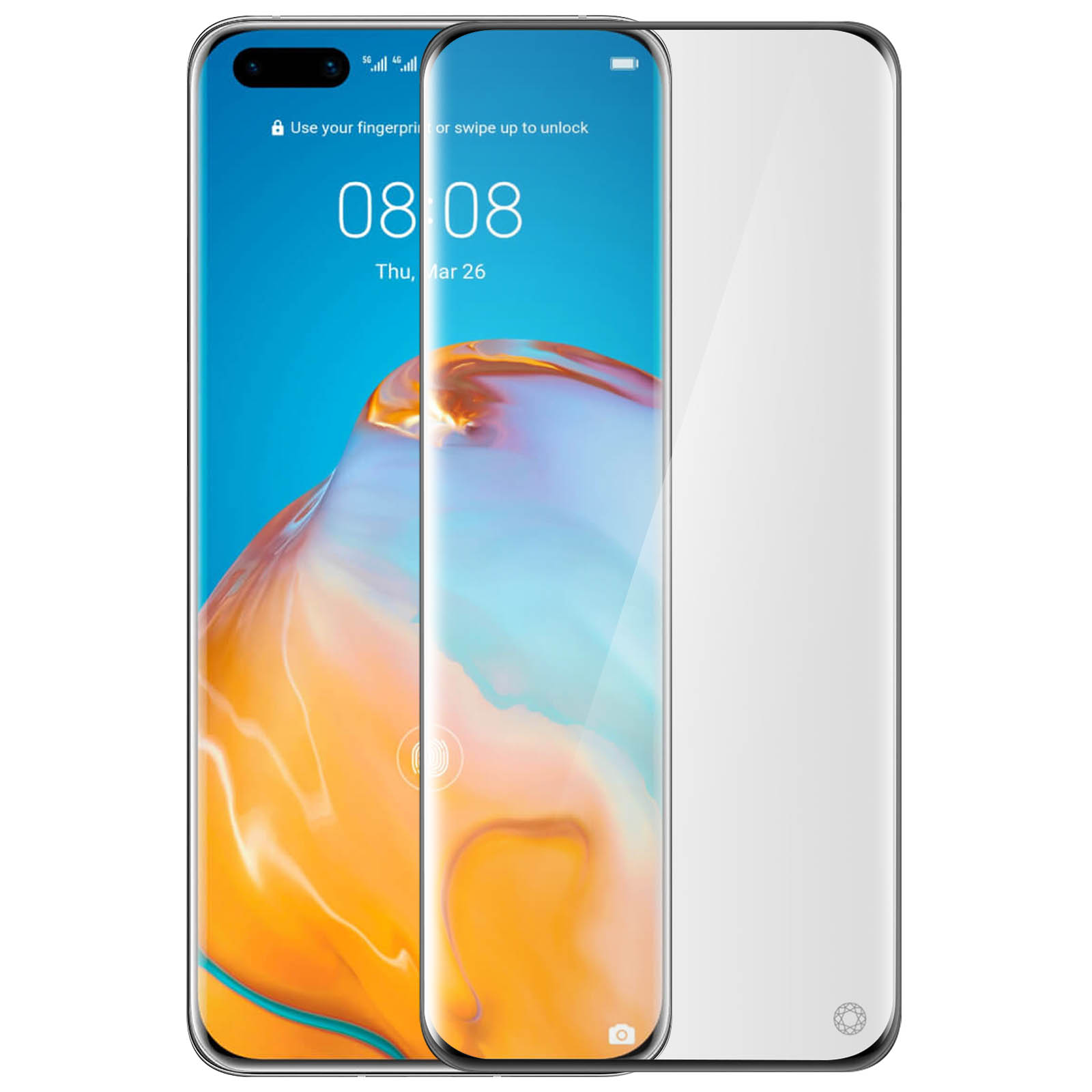 Een telefoon en zijn schermbeschermer naast elkaar, met het scherm van de telefoon.