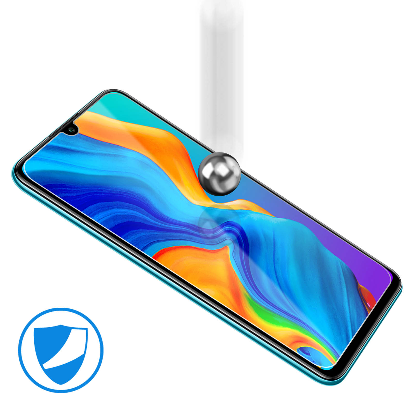 Smartphone nero con gocce d'acqua e stilo. Superficie nera. Gocce d'acqua sullo schermo. Sfondo bianco.