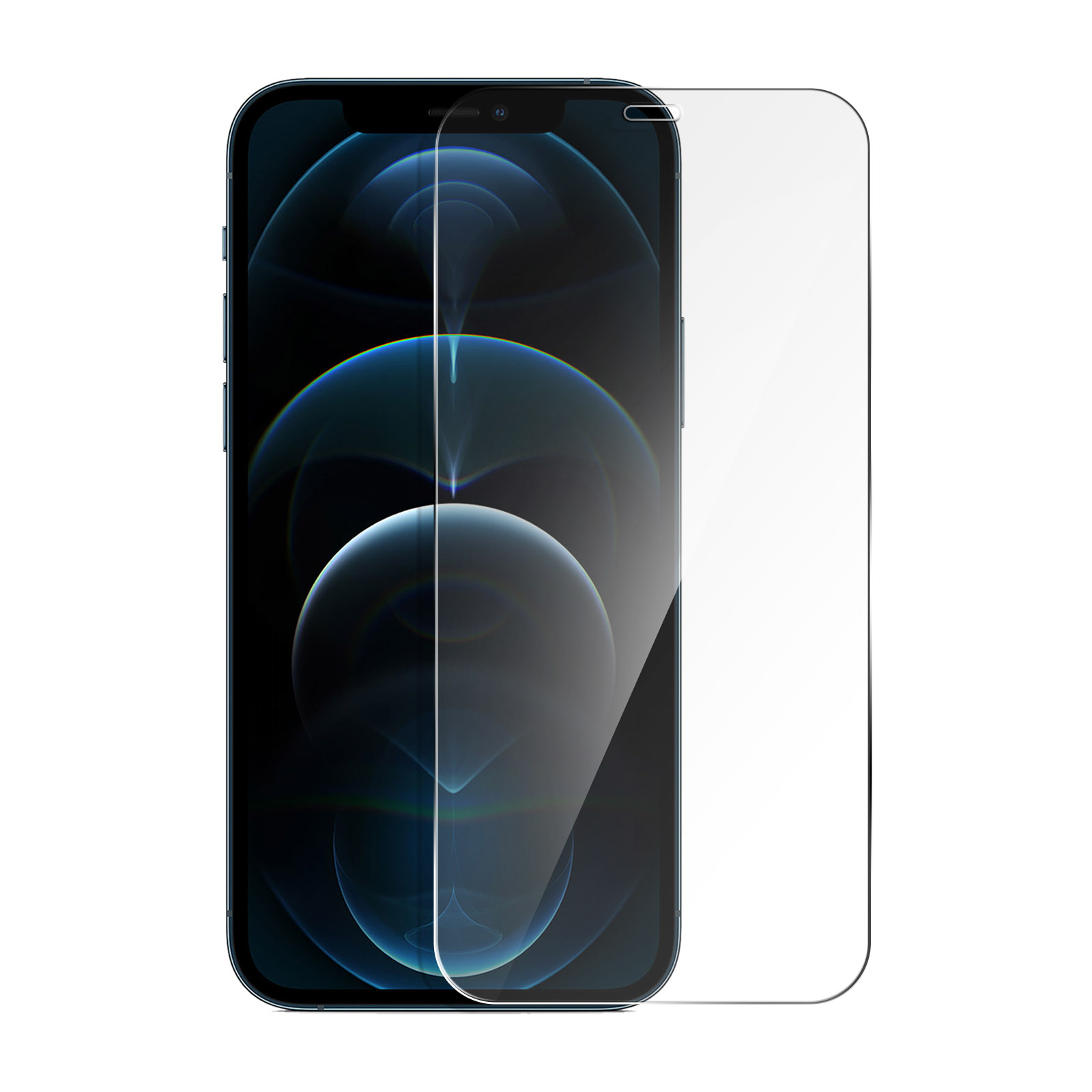 Uno smartphone con una protezione schermo, con un primo piano del telefono e della protezione.