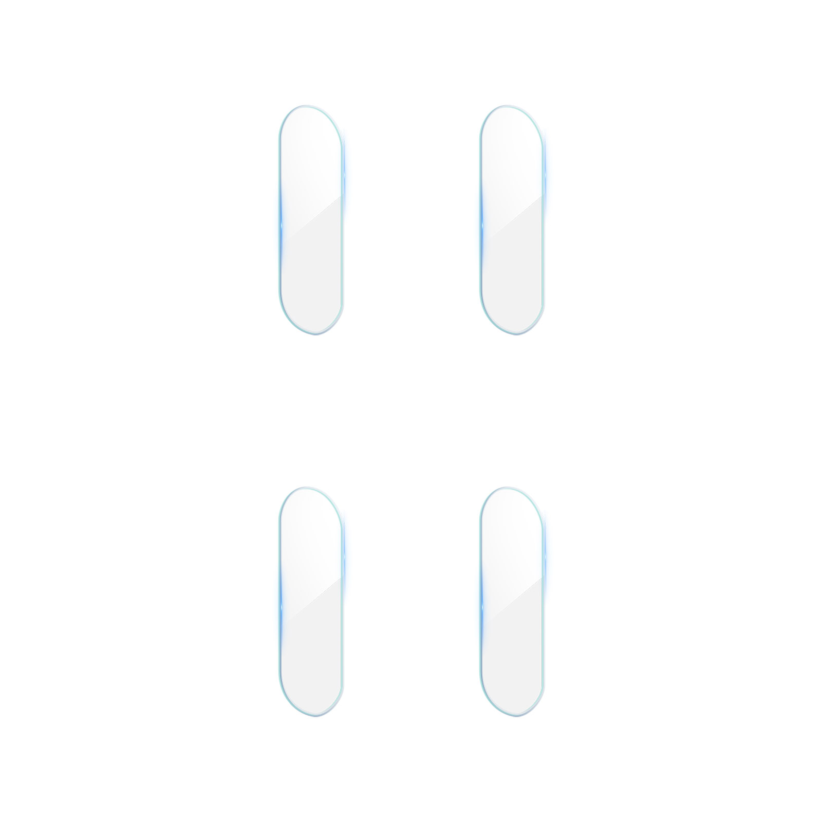 Cztery przezroczyste osłony aparatu. Są one ułożone na białym tle.