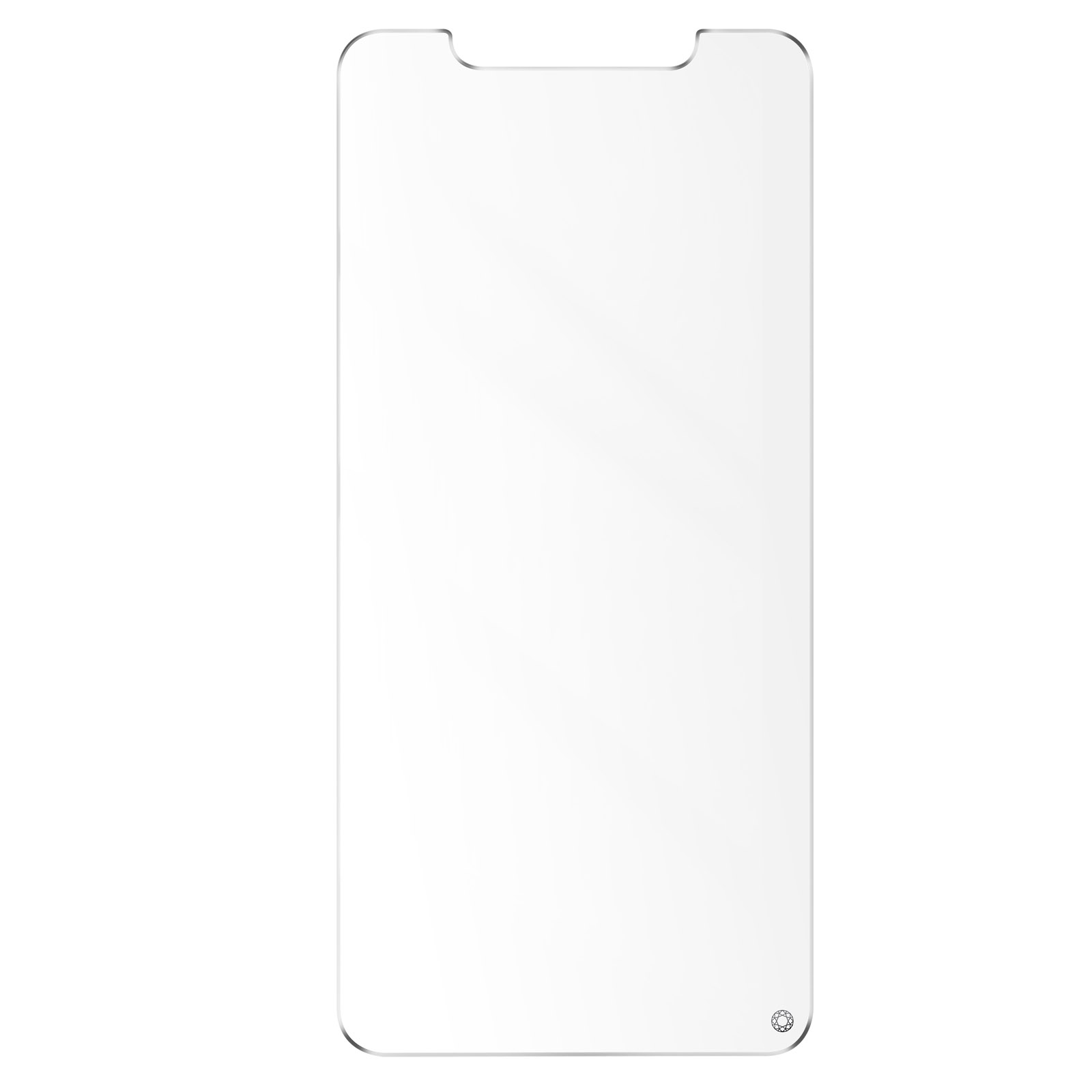 Clear phone screen protector. The protector is rectangular and has rounded edges.