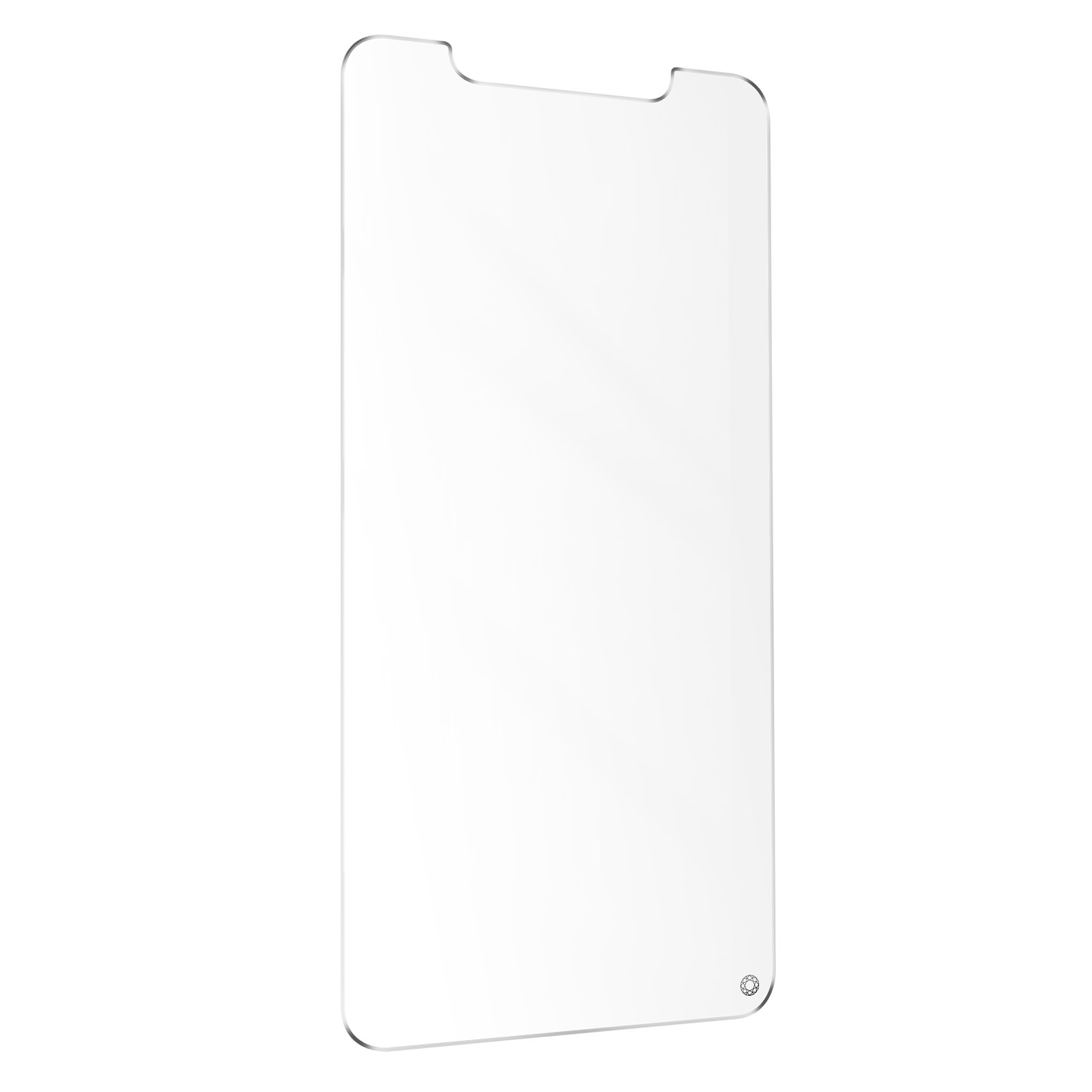 A clear screen protector. The protector is rectangular and has a slight curve.