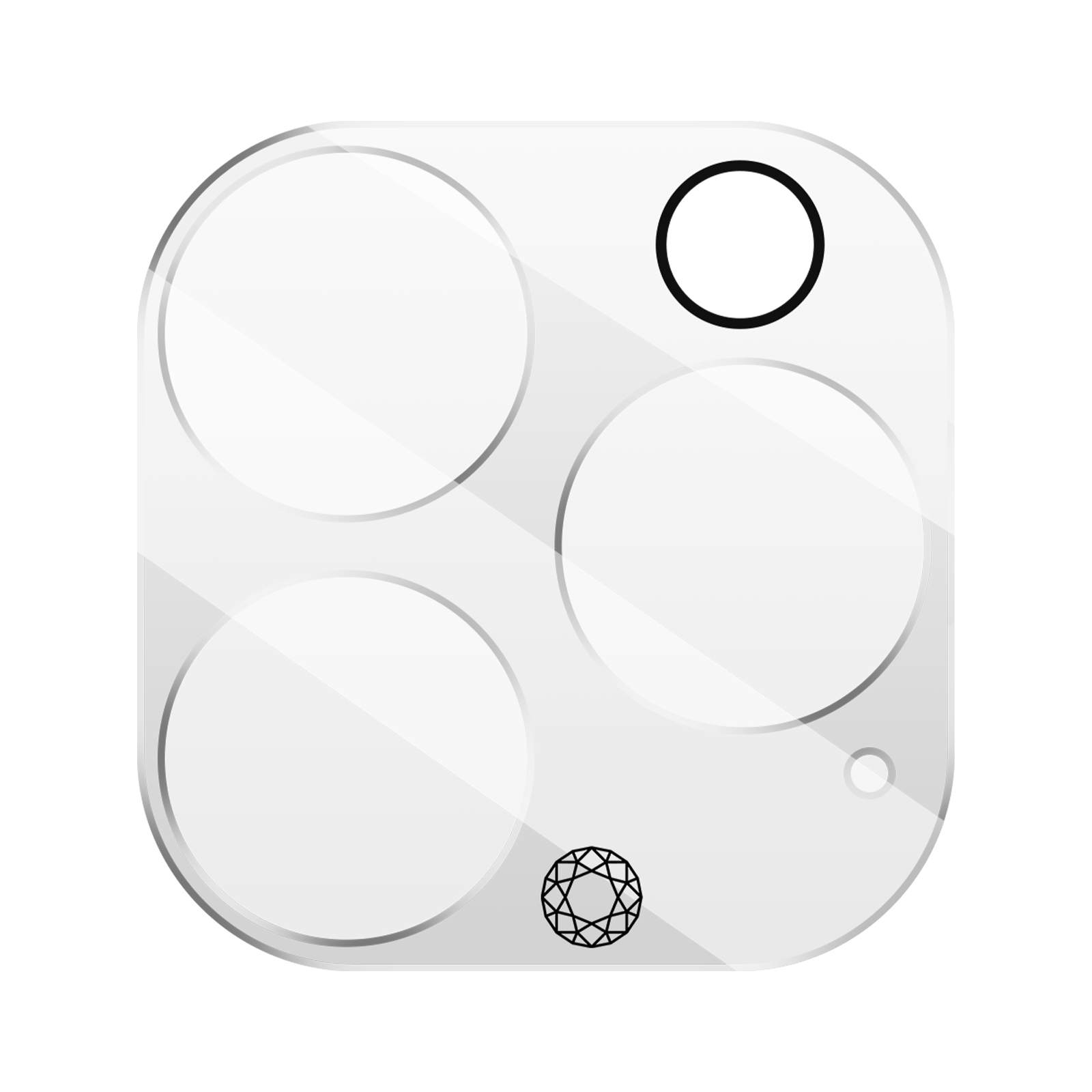 Un protecteur d'objectif d'appareil photo transparent avec quatre trous et un cercle noir.