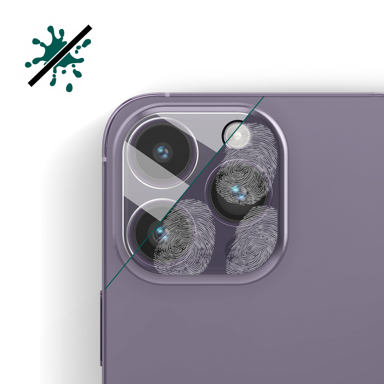 Gros plan sur les lentilles de l'appareil photo du téléphone, montrant des empreintes digitales d'un côté, propre de l'autre.