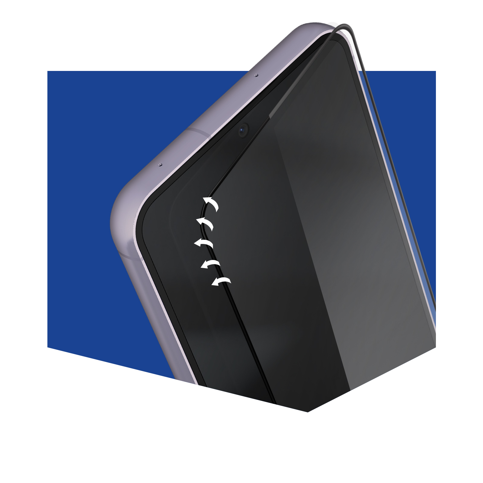 Zbliżenie telefonu z nakładanym ochraniaczem ekranu.