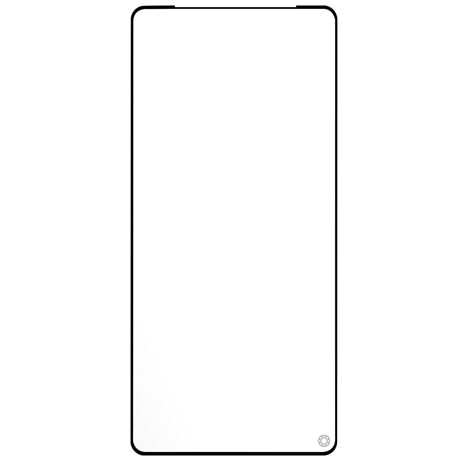 Transparante schermbeschermer, telefoonvormig, witte achtergrond.