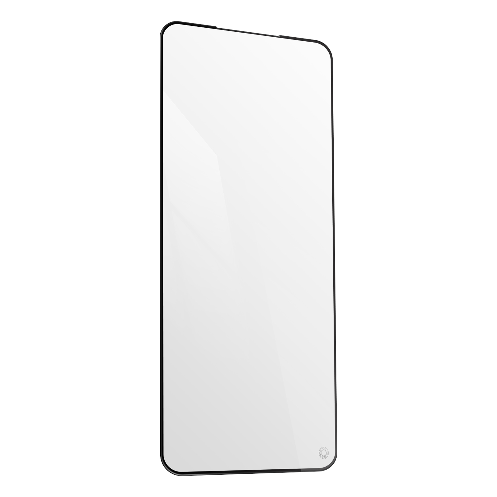 Schermbeschermer met zwarte randen. Helder glas op een witte achtergrond.