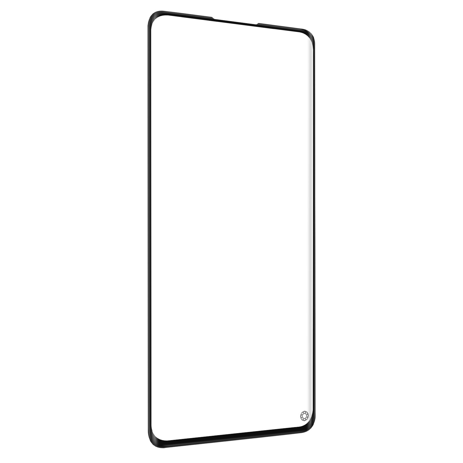Telefoonschermbeschermer met zwart frame, witte achtergrond.