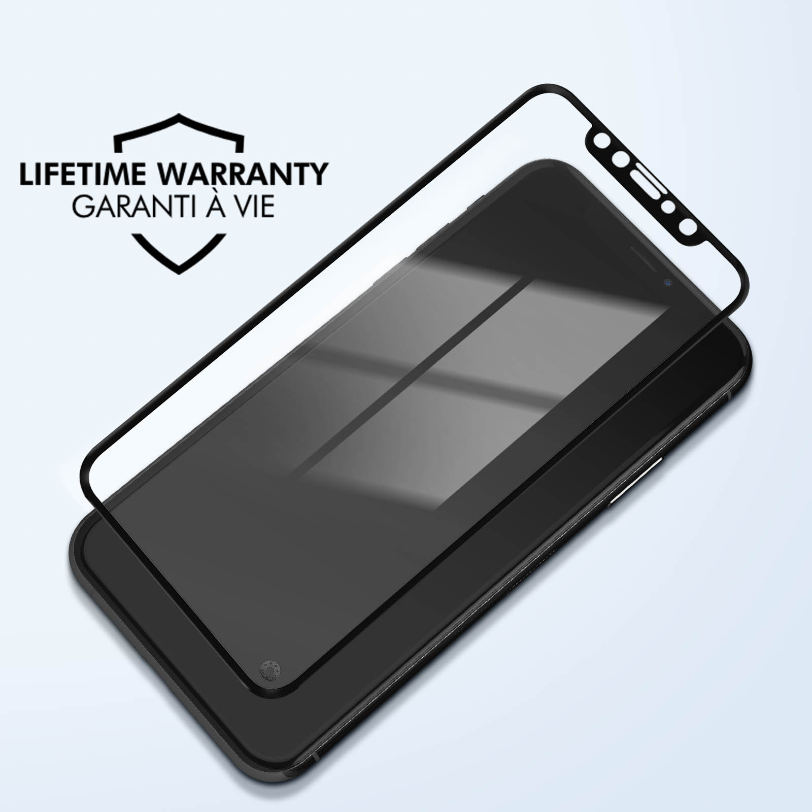 Téléphone avec un protecteur d'écran appliqué, avec une demande de garantie à vie.