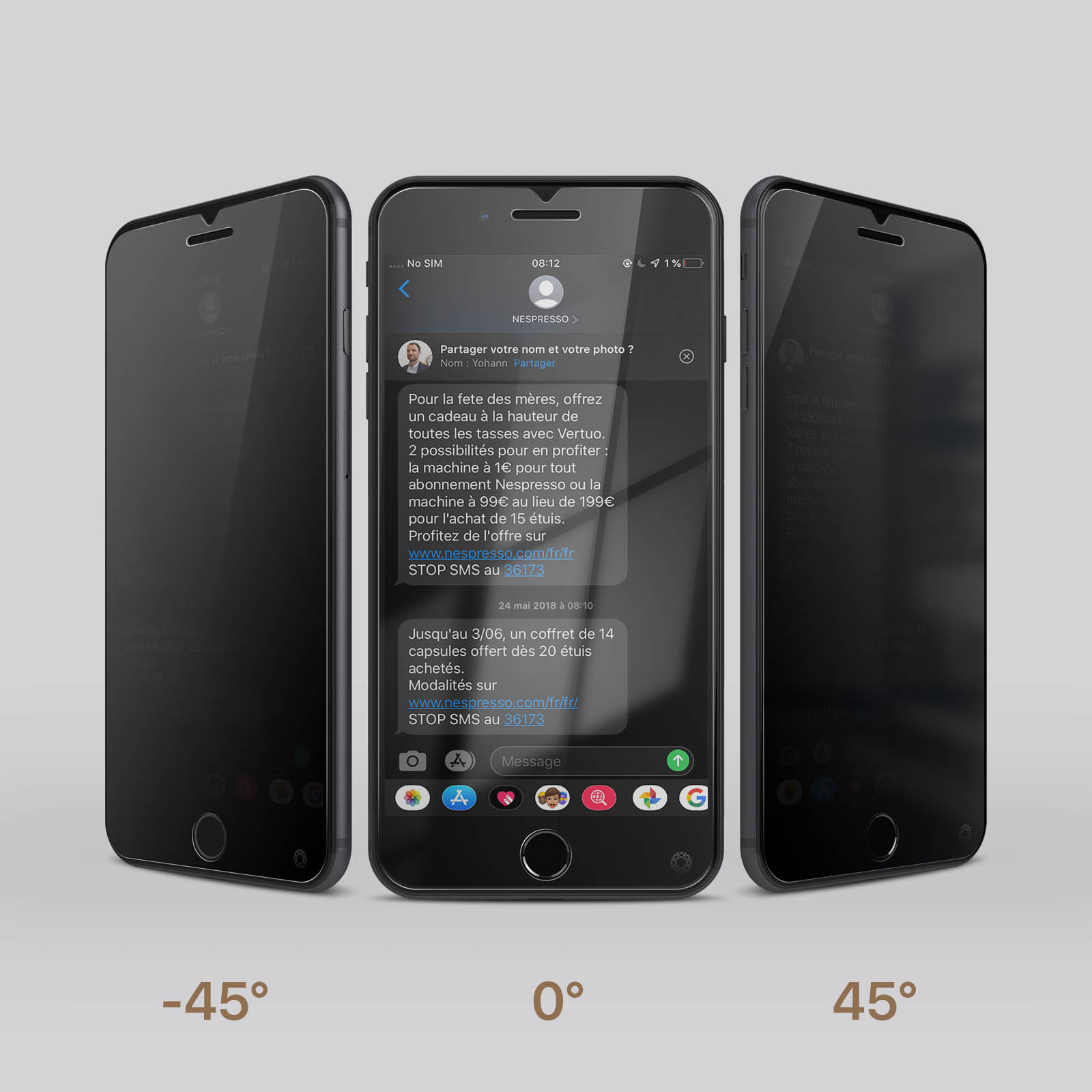 Drie telefoons die dezelfde interface in verschillende hoeken tonen.
