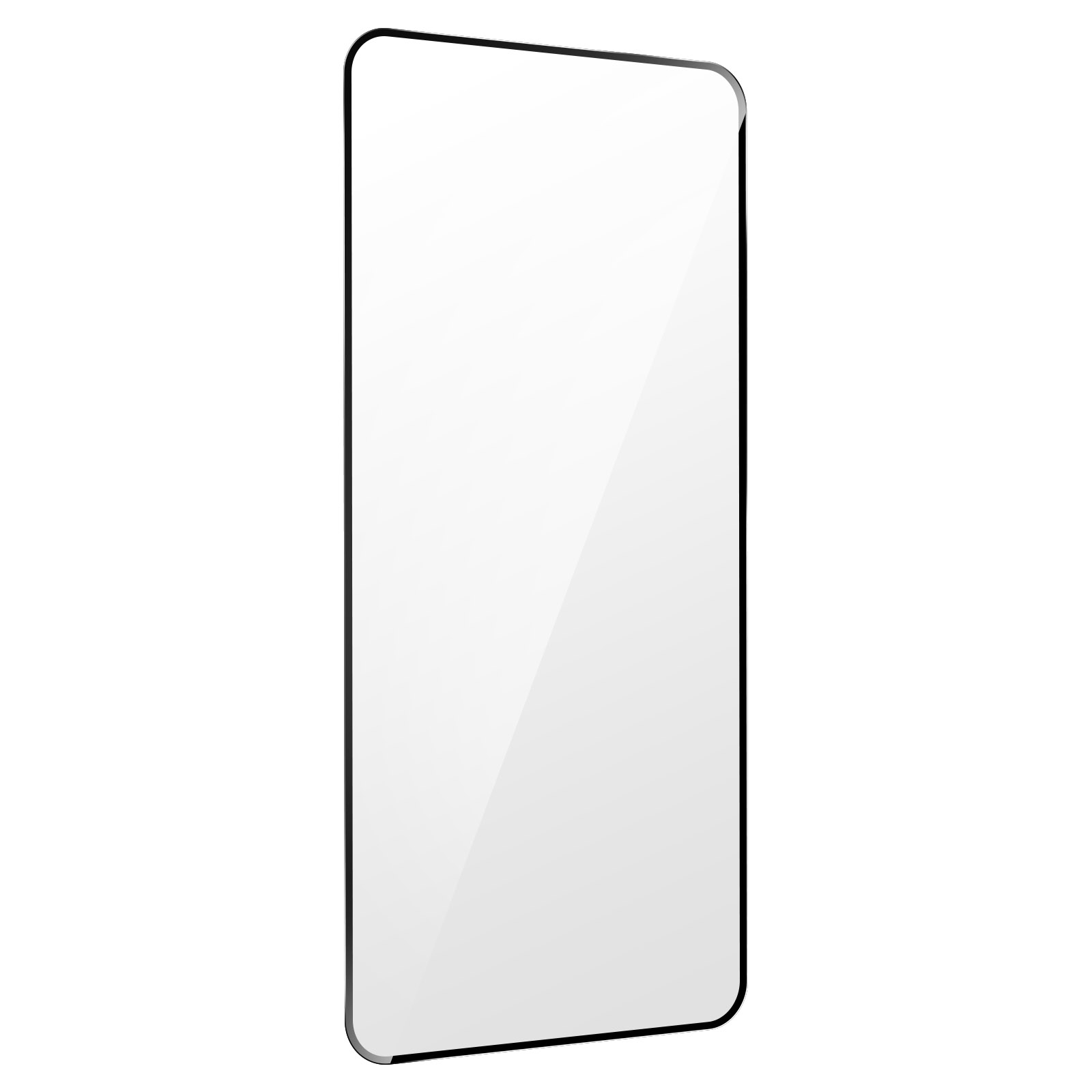 Prostokątna, przezroczysta ochrona ekranu. Znajduje się na białym tle i ma czarne obramowania.