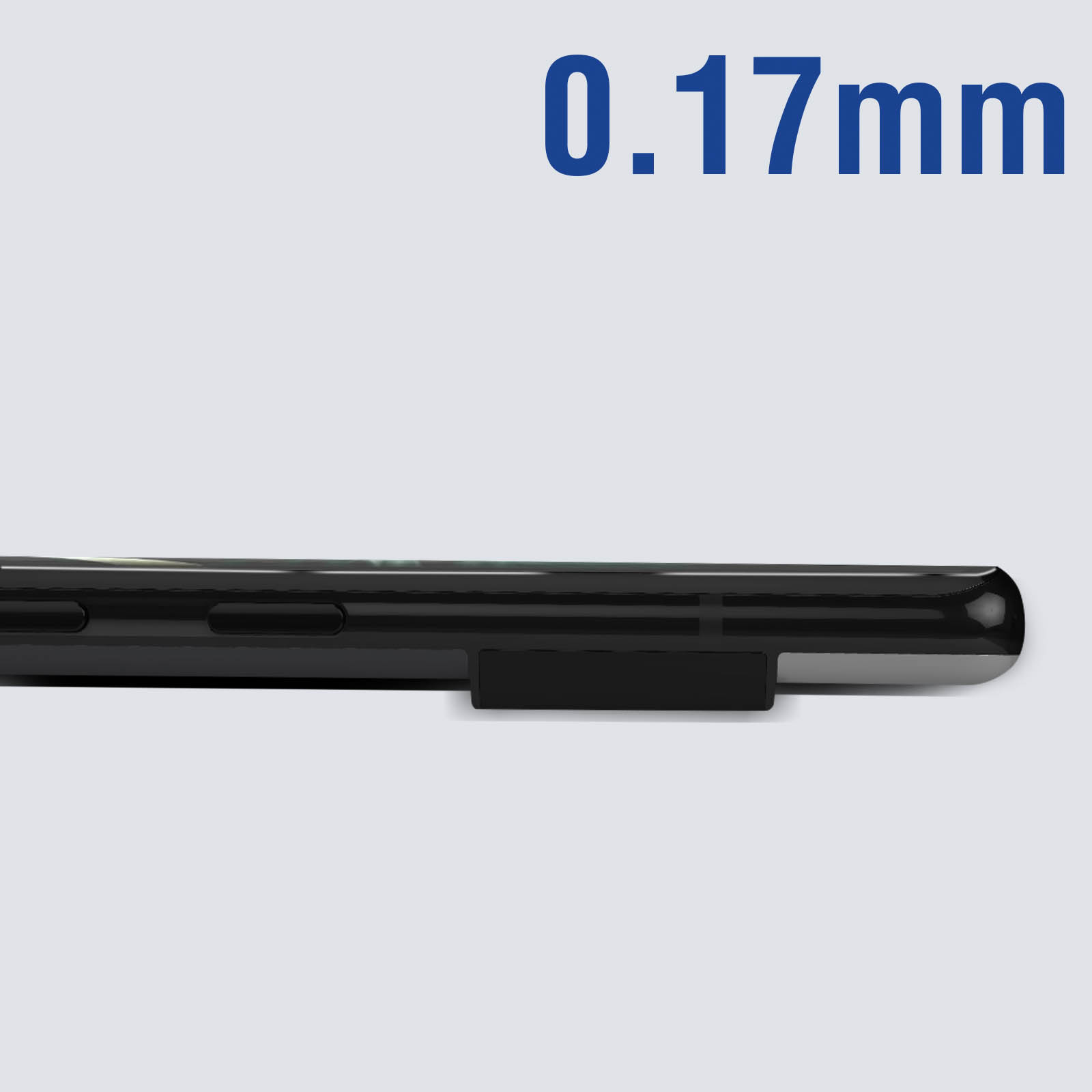 Zbliżenie boku telefonu. Tekst '0,17 mm' znajduje się nad telefonem.