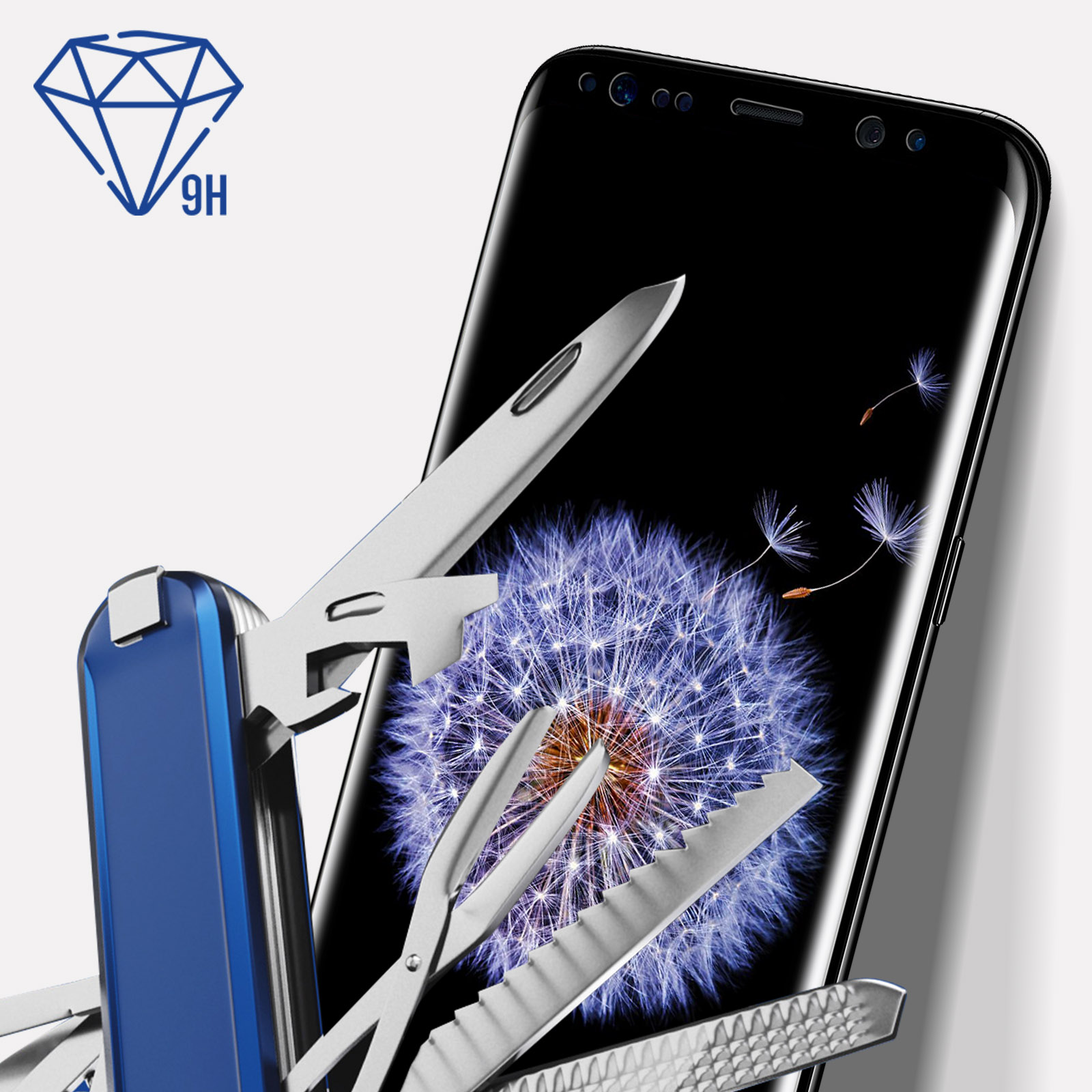 3MK Gehärtetes Glas Rand mit S9 Samsung Härtegrad, 9H Schwarz Galaxy Plus) Schutzfolie Glas-Folien(für