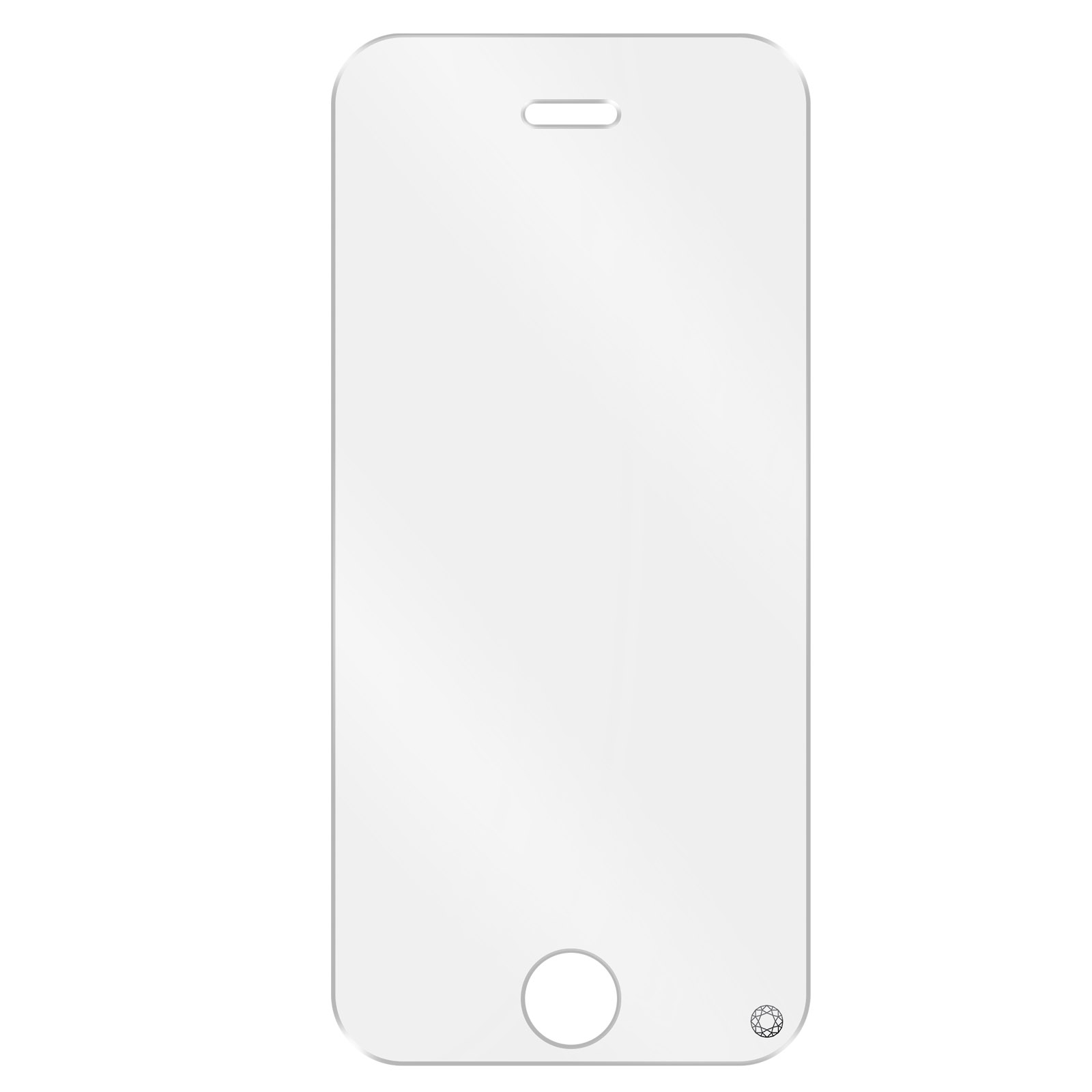 A clear screen protector for a phone with a rounded bottom and a top speaker cutout.